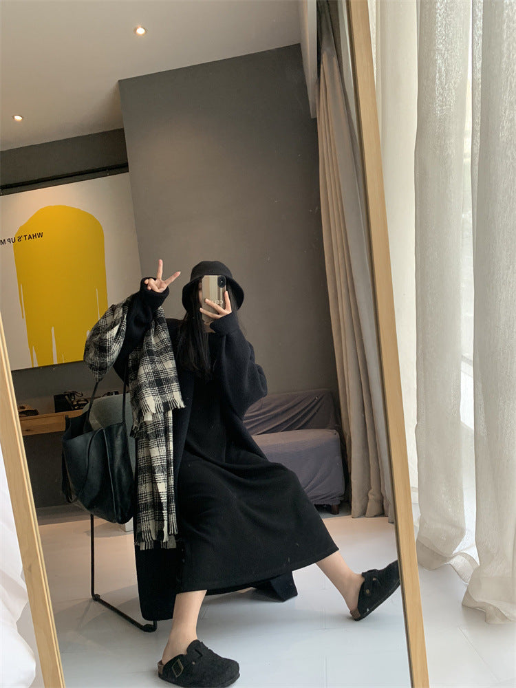 2023 Lazy Chic Solid Color Knit Cardigan: Thickened, Buttonless, Mid-Length Sweater Jacket for Women in Fall and Winter - - DYAVOR®