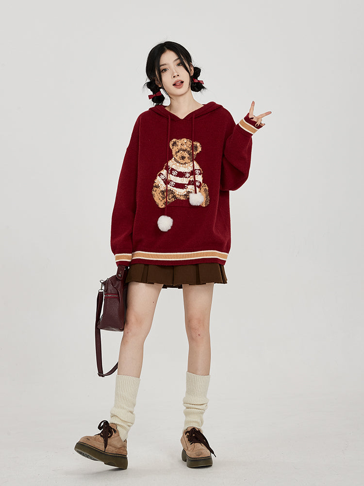 Hooded Sweater for Women Loose Cozy Casual Style with Cute Teddy Bear Design Gift for Her Christmas Gift - - DYAVOR®