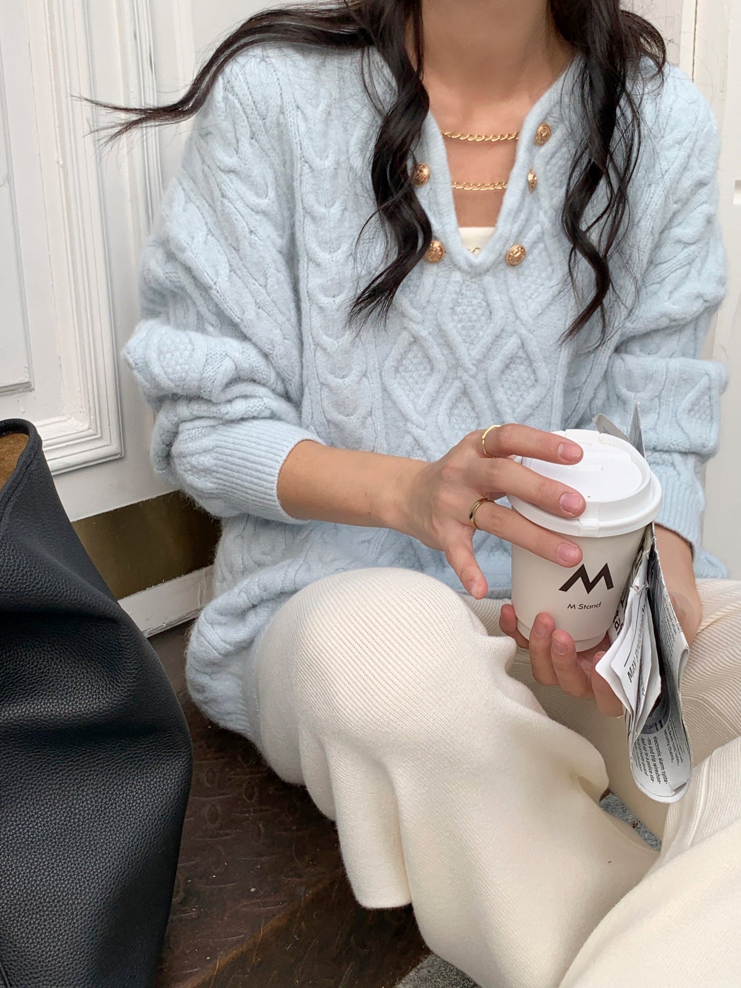 Orange V-Neck Cable Knit Sweater for Women - 2023 Autumn/Winter New Arrival, Elegant and Cozy Pullover for Layering - - DYAVOR®
