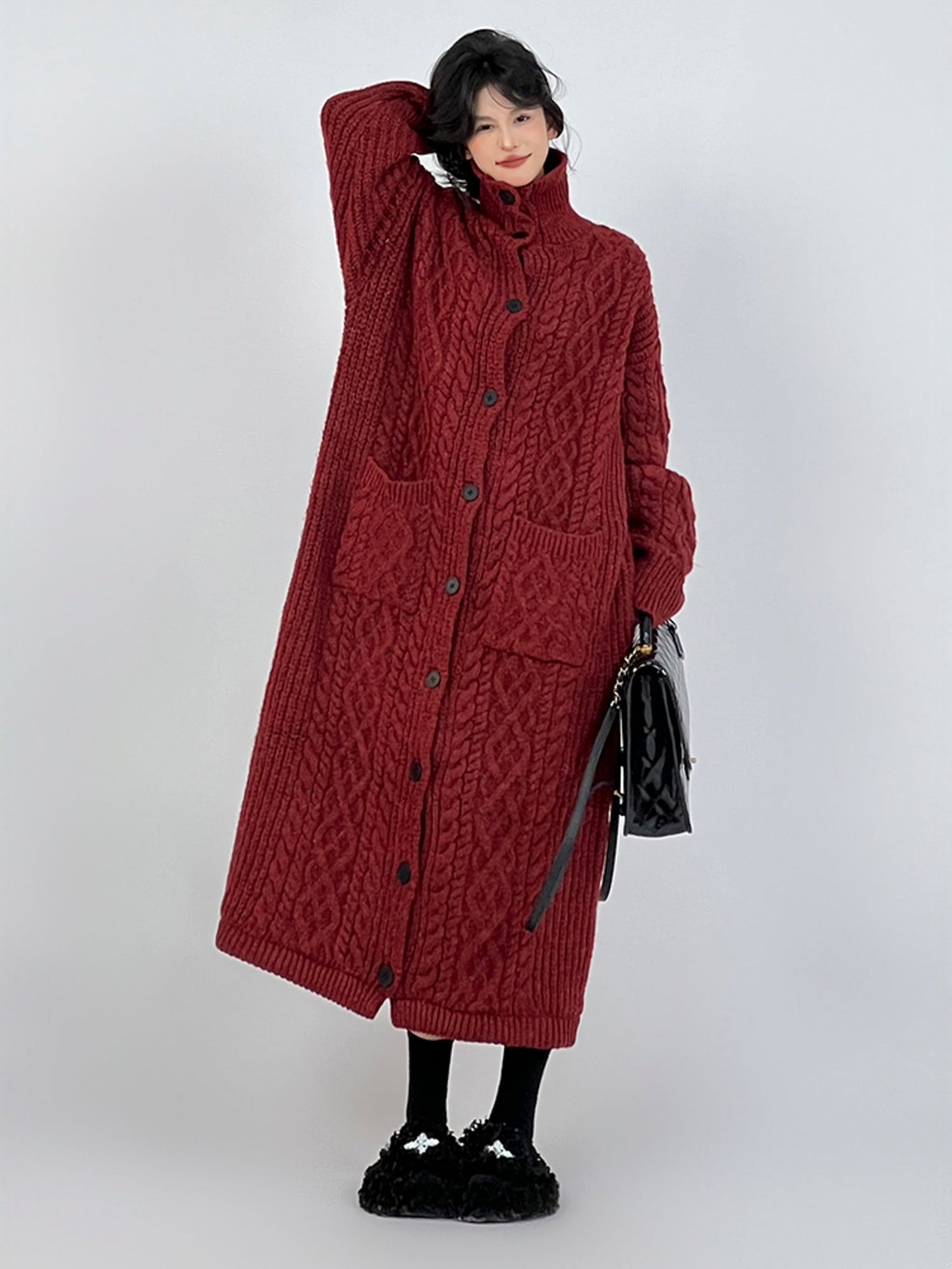 Oversized Gray Lazy-Style Long Knit Cardigan Coat for Women: Casual and Cozy Winter Wear - - DYAVOR®