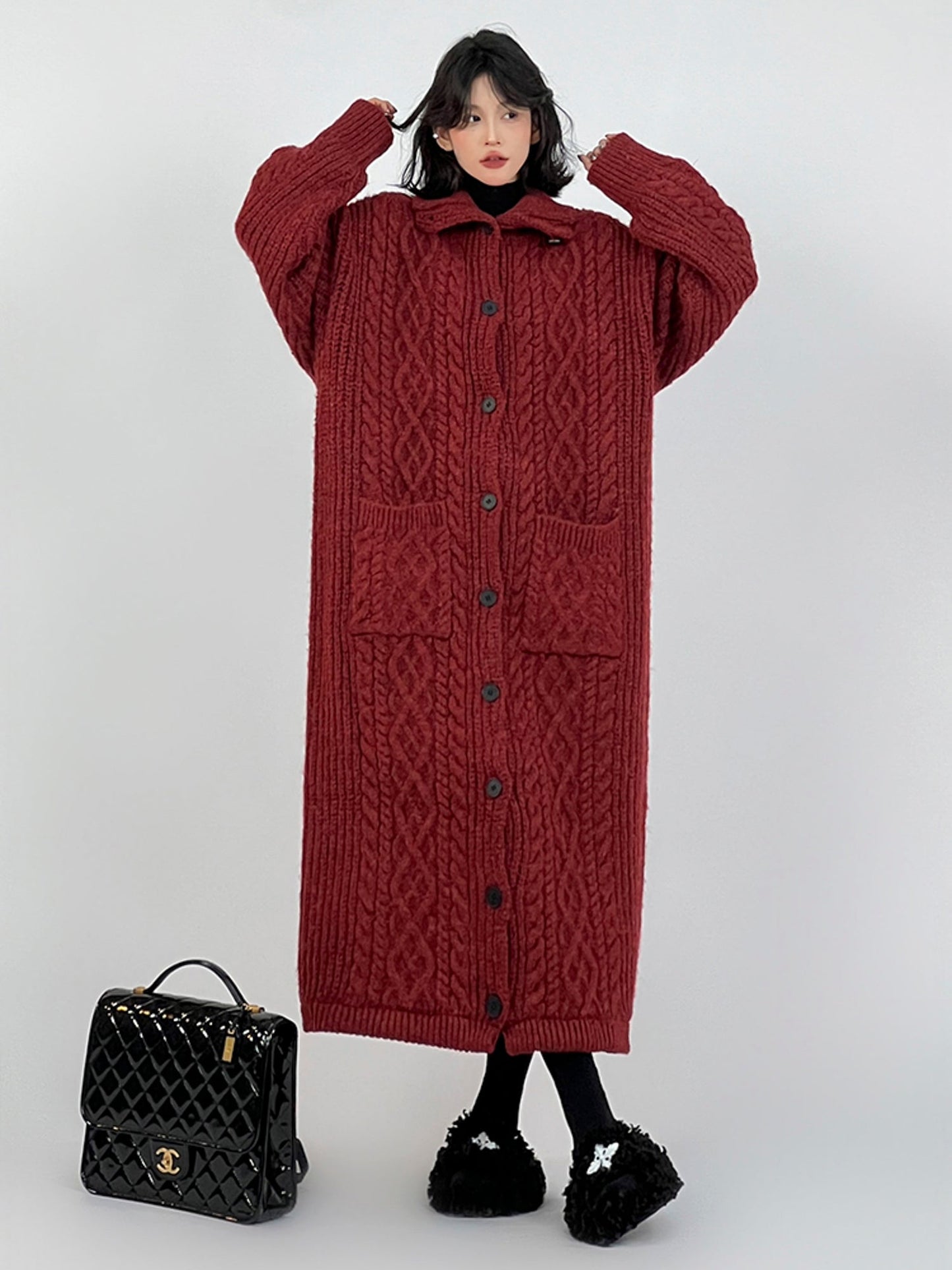 Oversized Gray Lazy-Style Long Knit Cardigan Coat for Women: Casual and Cozy Winter Wear - - DYAVOR®