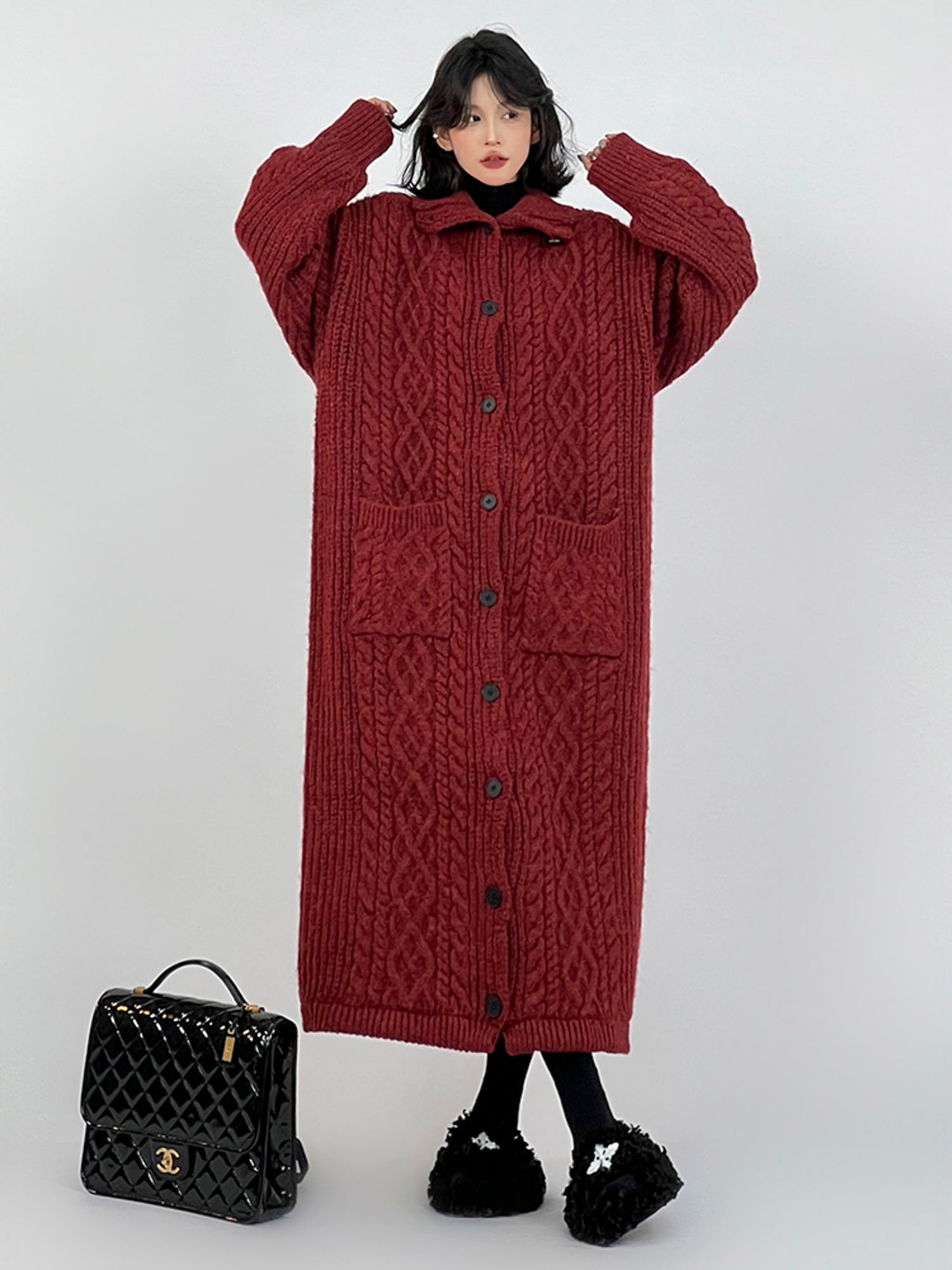 Oversized Gray Lazy-Style Long Knit Cardigan Coat for Women: Casual and Cozy Winter Wear -  - DYAVOR®