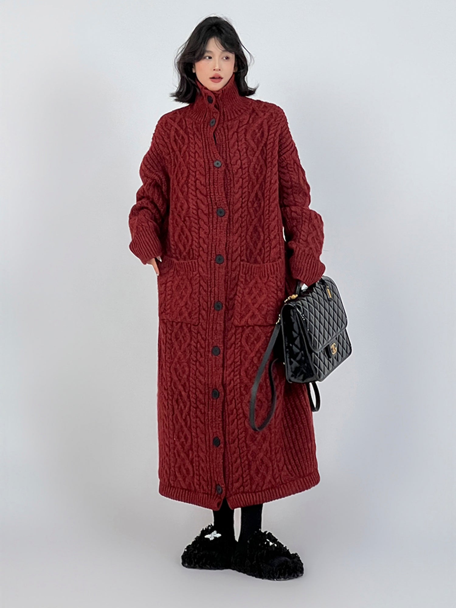 Oversized Gray Lazy-Style Long Knit Cardigan Coat for Women: Casual and Cozy Winter Wear -  - DYAVOR®