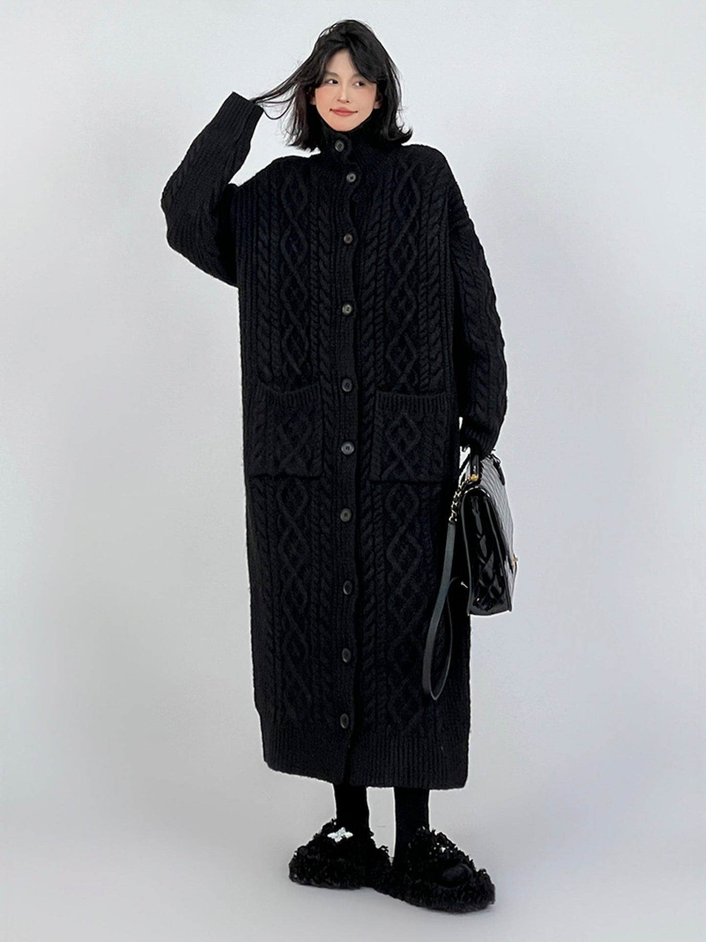 Oversized Gray Lazy-Style Long Knit Cardigan Coat for Women: Casual and Cozy Winter Wear - - DYAVOR®