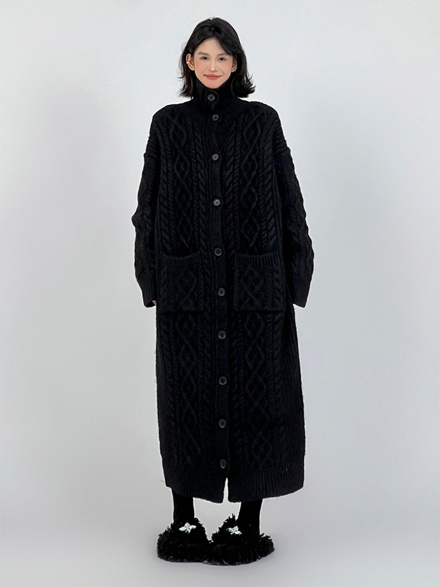 Oversized Gray Lazy-Style Long Knit Cardigan Coat for Women: Casual and Cozy Winter Wear - - DYAVOR®