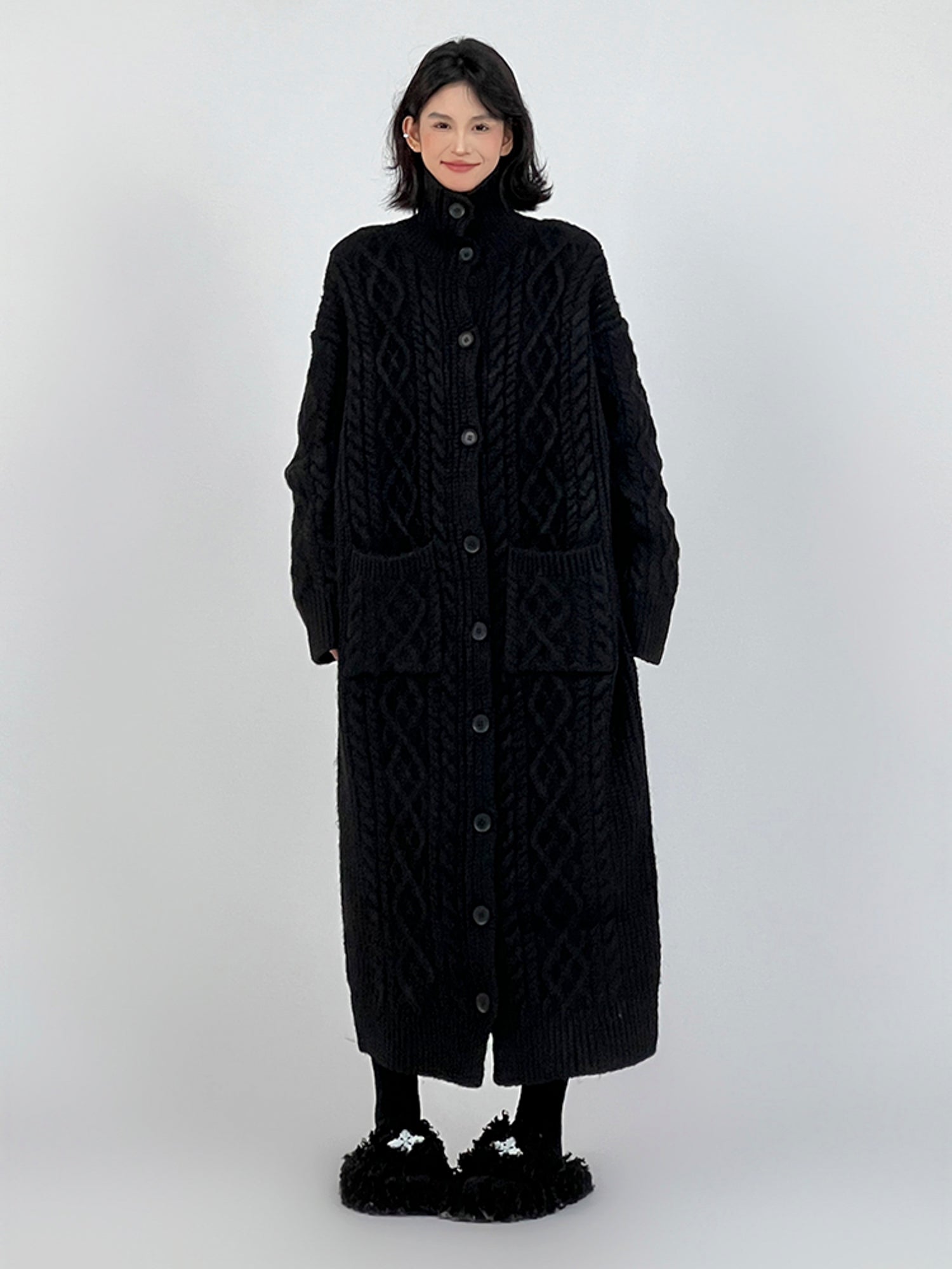 Oversized Gray Lazy-Style Long Knit Cardigan Coat for Women: Casual and Cozy Winter Wear -  - DYAVOR®