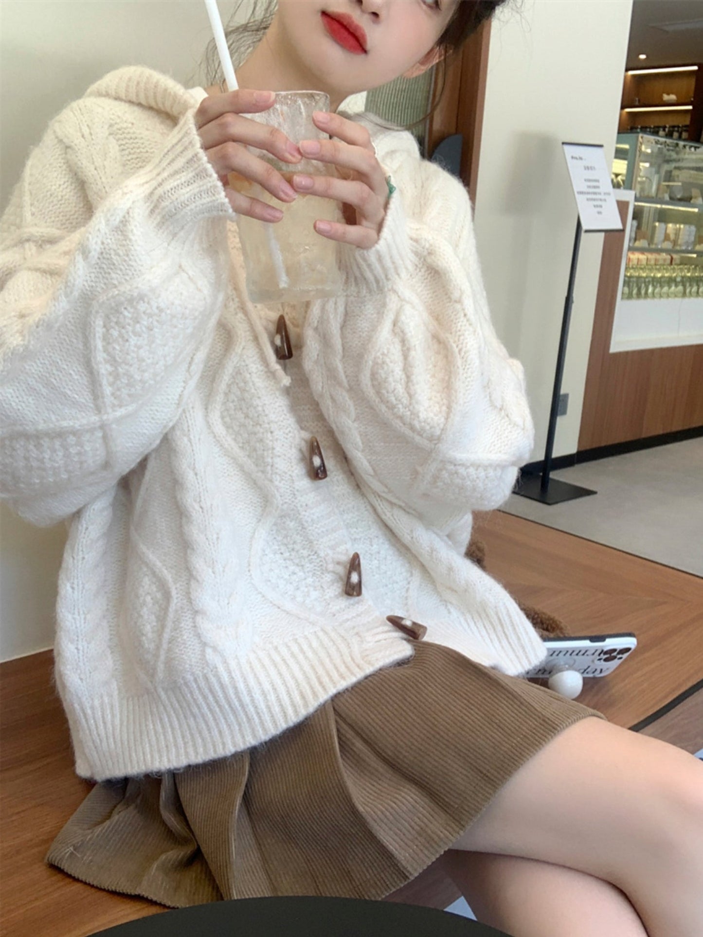 Powder Blue Horn Button Sweater: Embrace Cozy and Casual Style for 2023 Spring and Autumn - - DYAVOR®