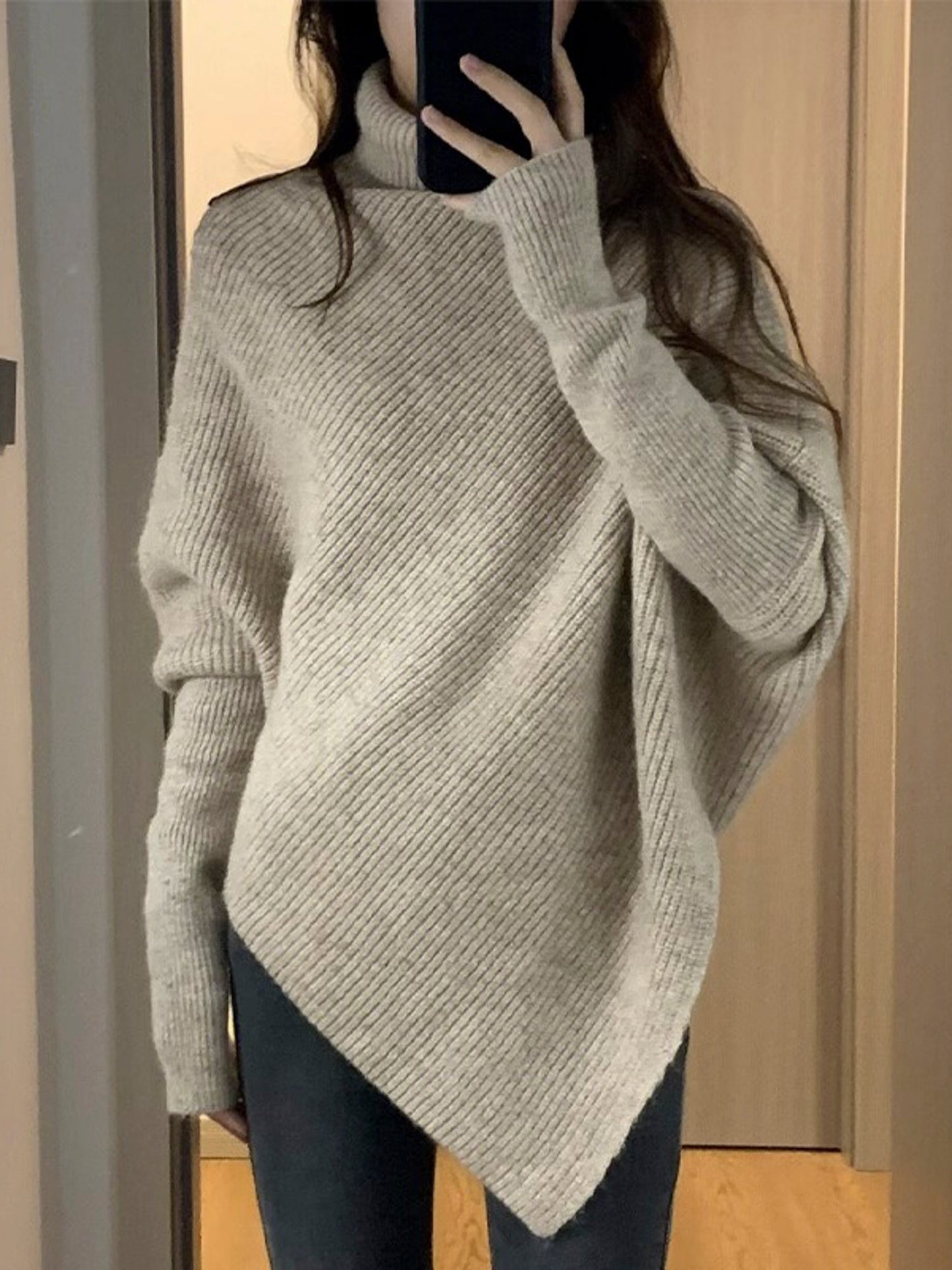Unique Design High-Neck Long Sleeve Sweater for Women Cozy Irregular Fall/Winter Knitwear Gift for Her Christmas Gift - - DYAVOR®