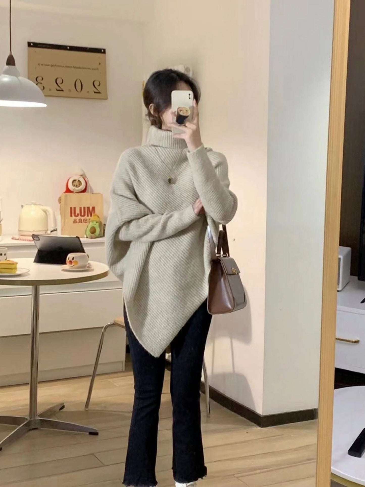 Unique Design High-Neck Long Sleeve Sweater for Women Cozy Irregular Fall/Winter Knitwear Gift for Her Christmas Gift - - DYAVOR®