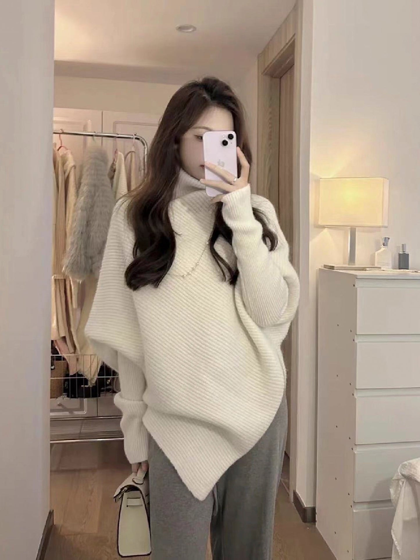 Unique Design High-Neck Long Sleeve Sweater for Women Cozy Irregular Fall/Winter Knitwear Gift for Her Christmas Gift - - DYAVOR®