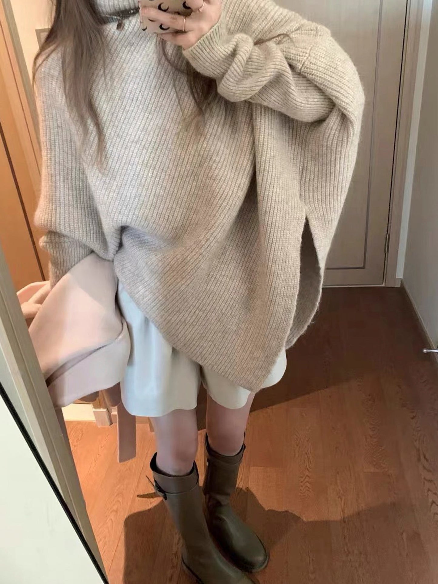 Unique Design High-Neck Long Sleeve Sweater for Women Cozy Irregular Fall/Winter Knitwear Gift for Her Christmas Gift - - DYAVOR®
