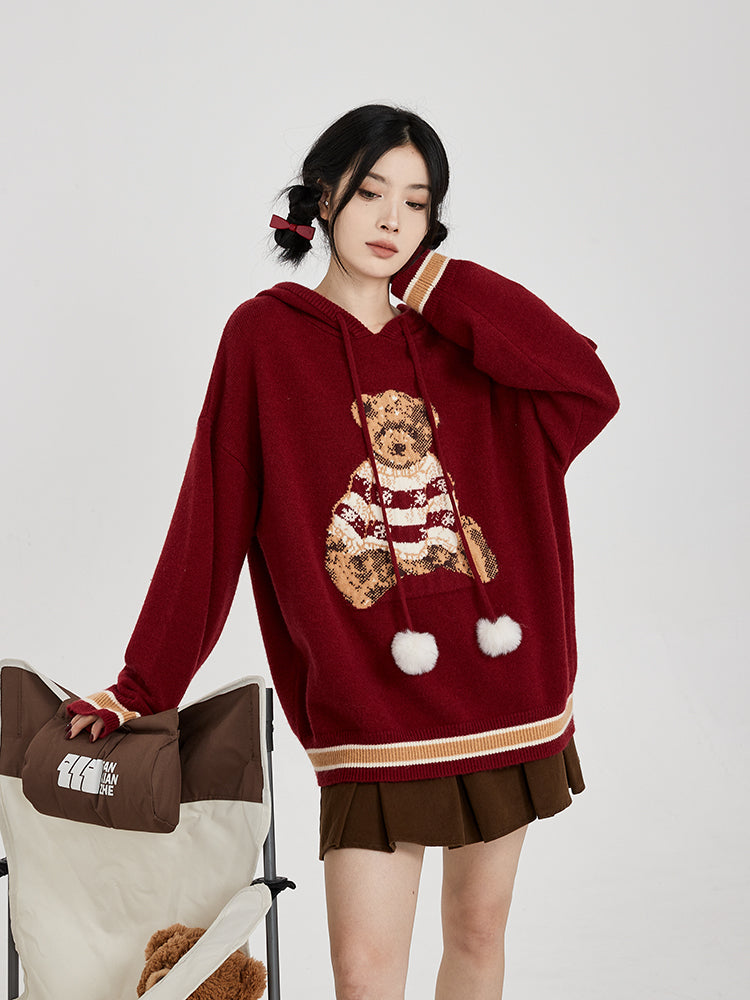 Hooded Sweater for Women Loose Cozy Casual Style with Cute Teddy Bear Design Gift for Her Christmas Gift - - DYAVOR®