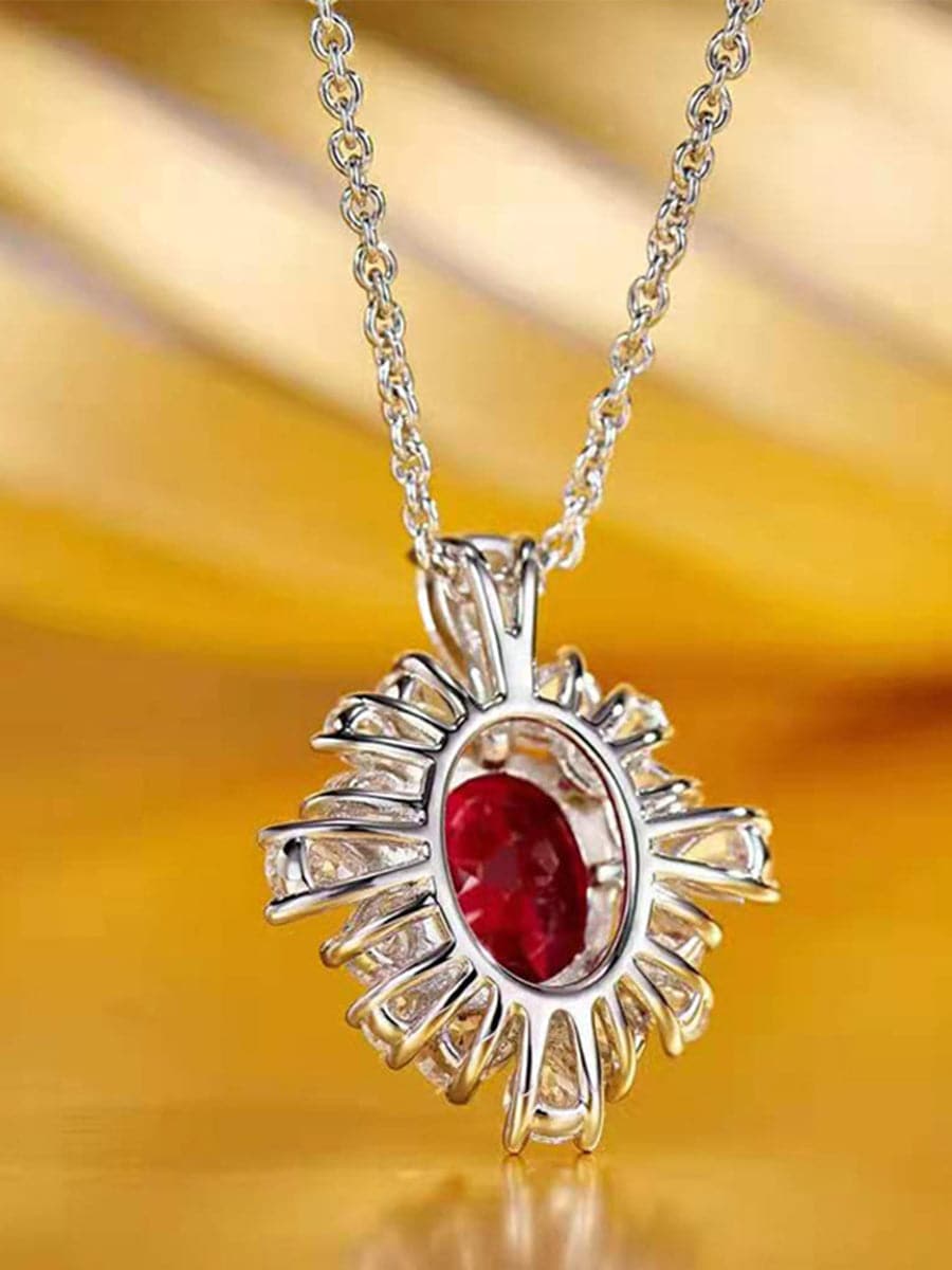 Missord Halo Pear Cut Ruby S925 Silver Pendant Necklace MRL1014 - Necklaces - DYAVOR®
