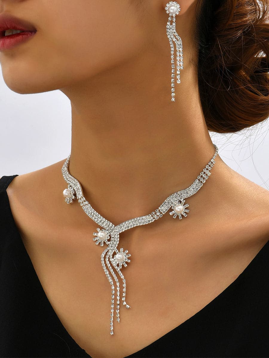 Sparkling Pearl Drop Crystal Rhinestone Necklace Set MSE00137 - Jewelry Set - DYAVOR®