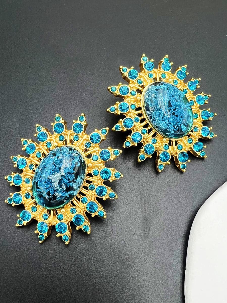 Retro Exaggerated Aqua Blue Stud Earrings MSE00149 - Earrings - DYAVOR®