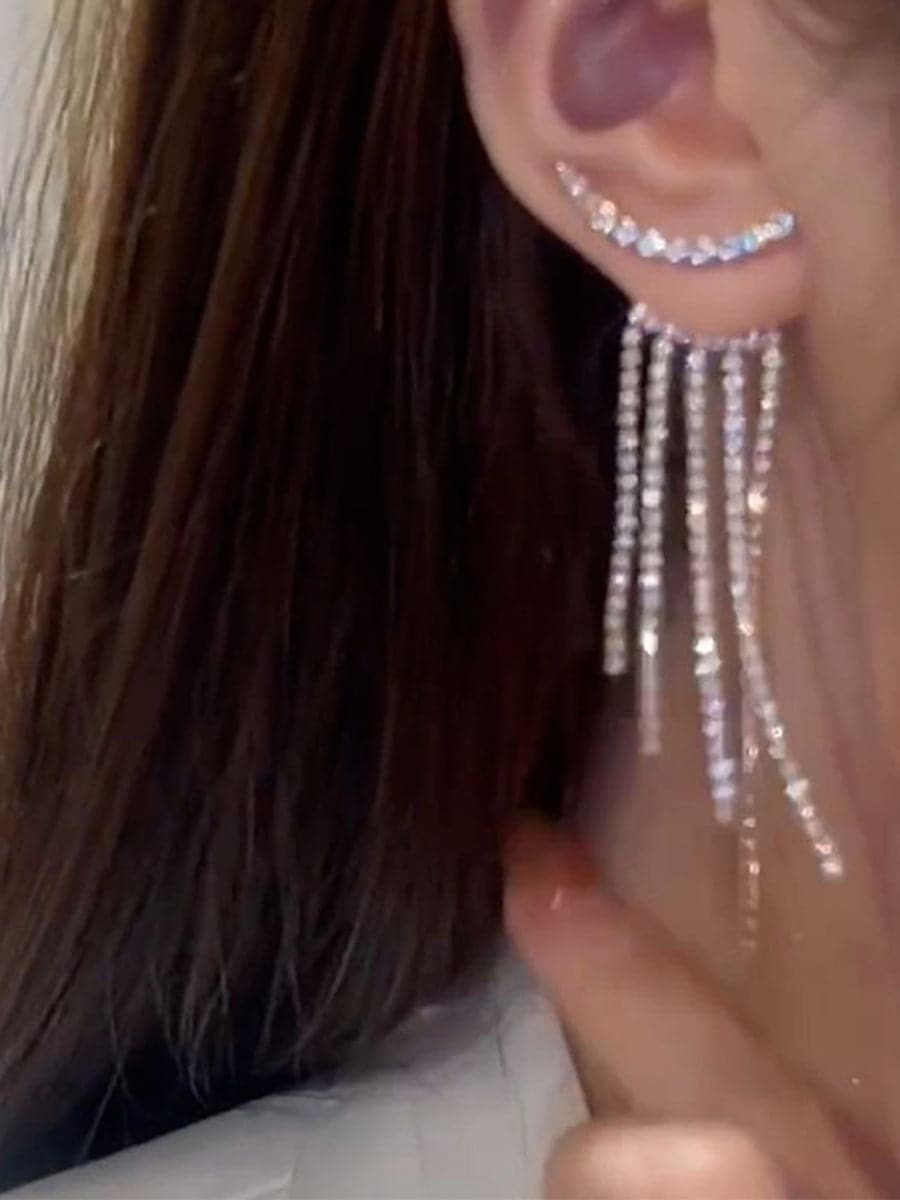 Missord S925 Silver Needle Inlay Stone Tassel Earrings MSE101071 - Earrings - DYAVOR®