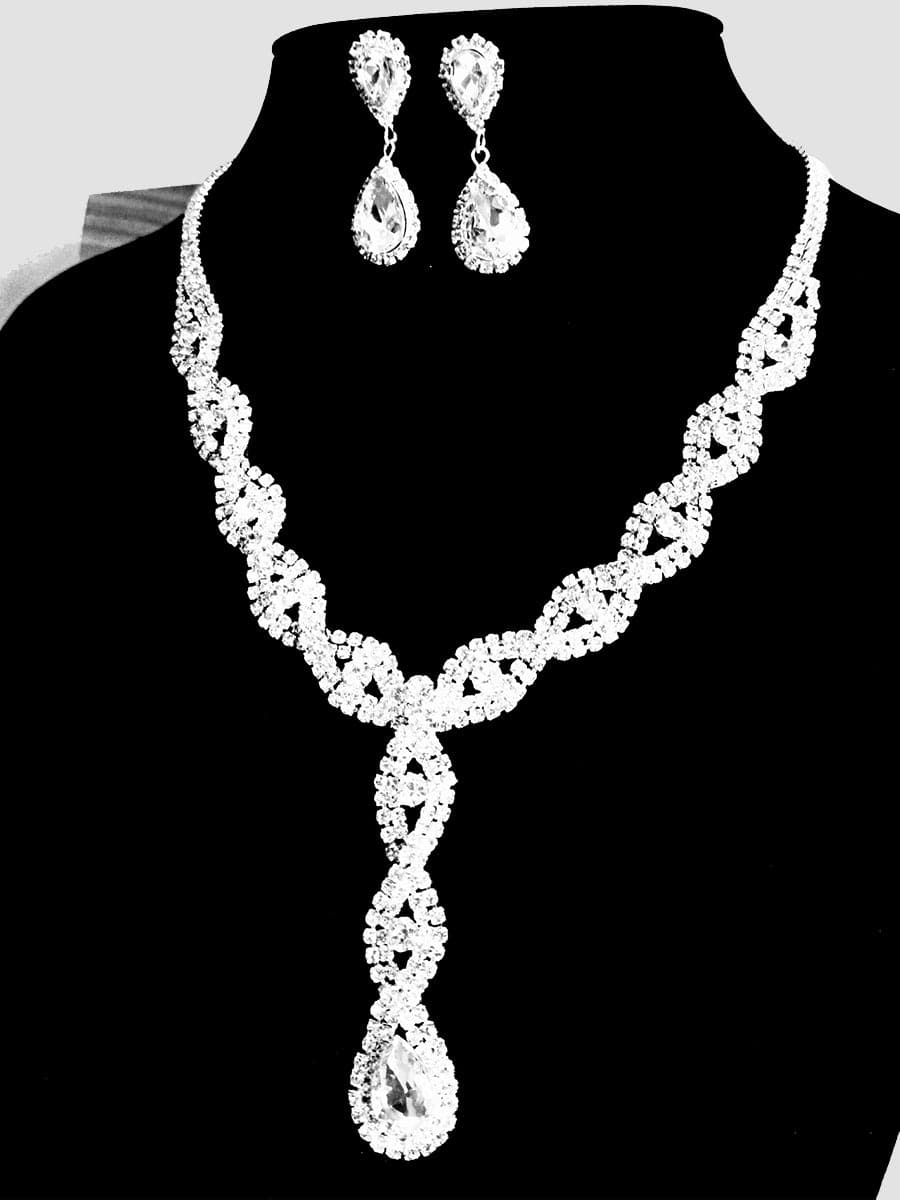 Missord Pear Cut Stone Twist Necklace Earring Set MRL1025 - Jewelry Set - DYAVOR®