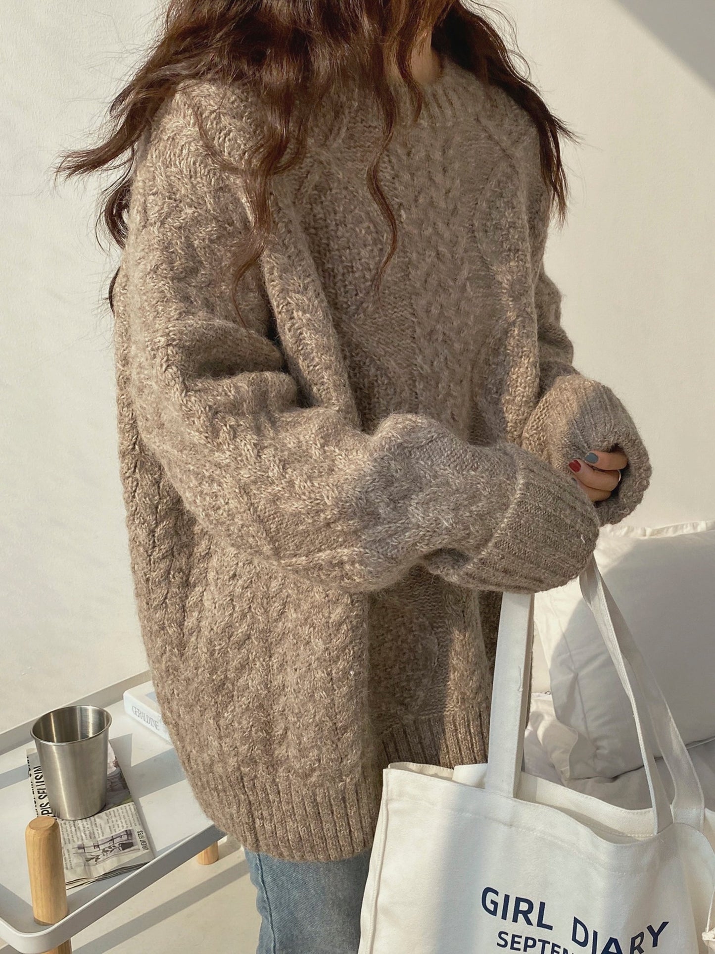 Hand-Knitted Cozy Loose Mohair Sweater for Women Leisurewear Oversized Distressed Knit Sweater Alpaca Pullover Gift for Her Christmas Gift - - DYAVOR®