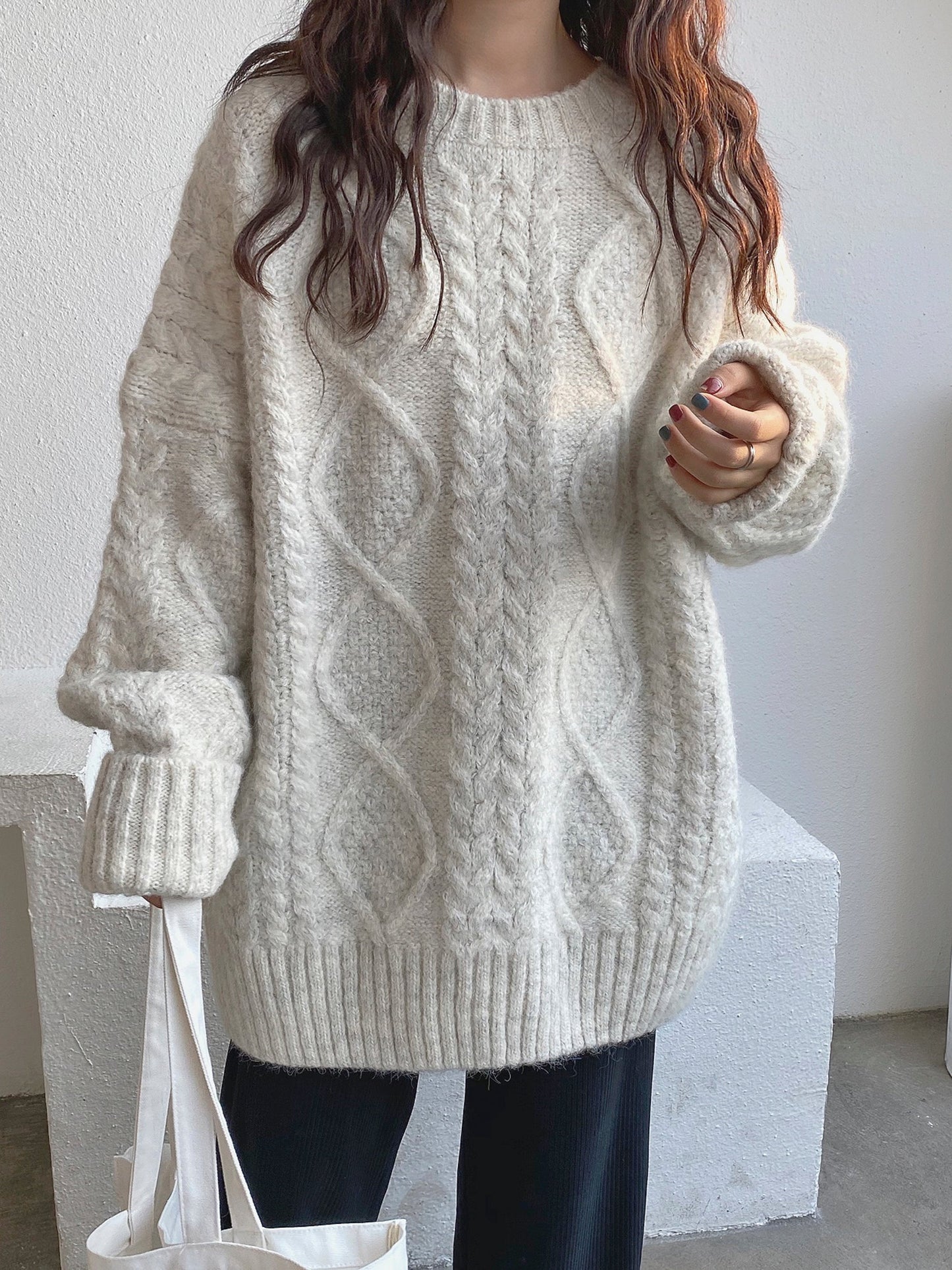 Hand-Knitted Cozy Loose Mohair Sweater for Women Leisurewear Oversized Distressed Knit Sweater Alpaca Pullover Gift for Her Christmas Gift - - DYAVOR®