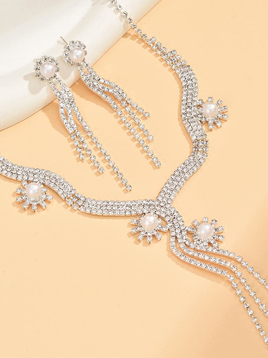 Sparkling Pearl Drop Crystal Rhinestone Necklace Set MSE00137 - Jewelry Set - DYAVOR®