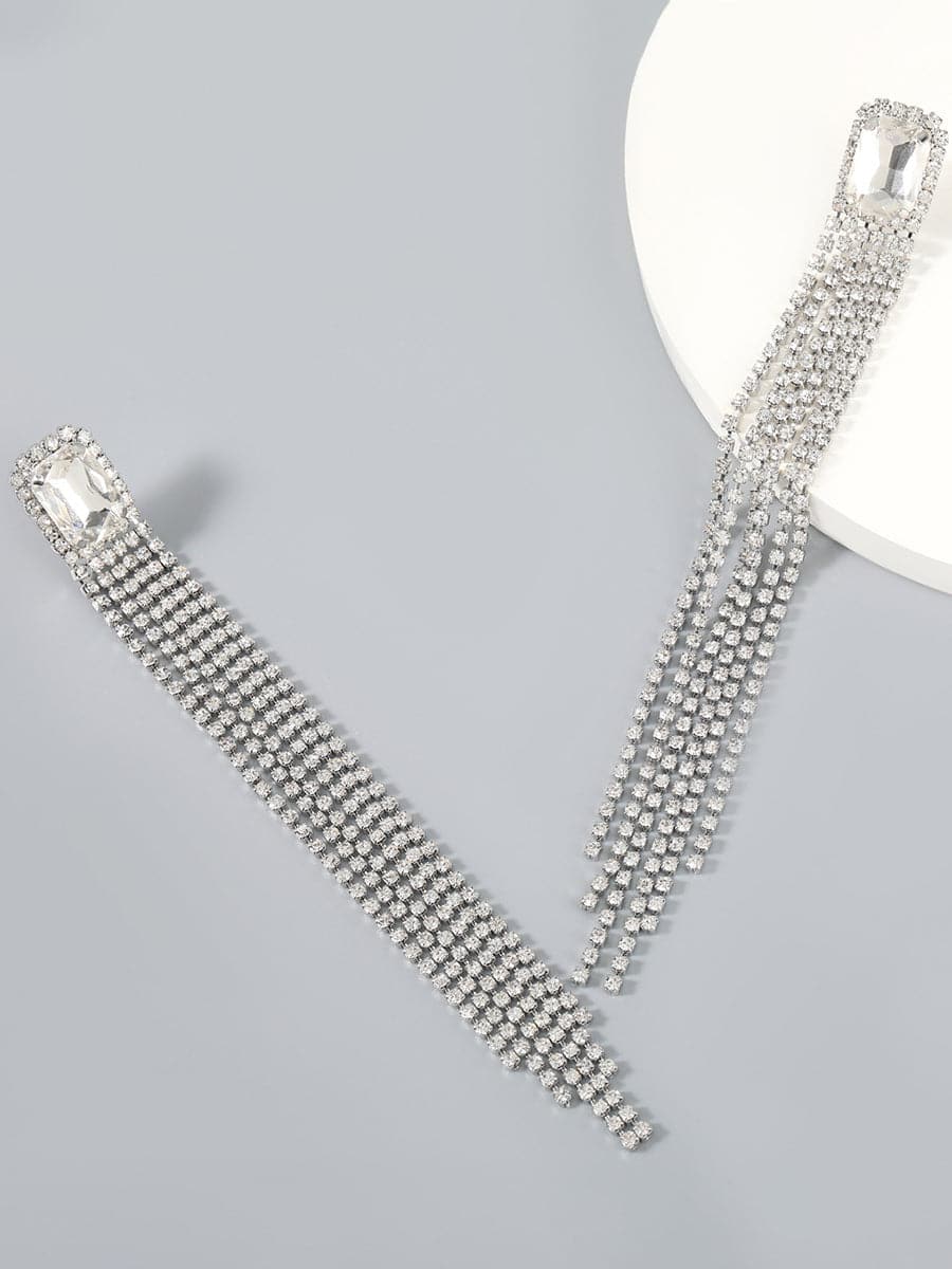 Geometric Rhinestone Tassel Party Earrings MSE00139 - Earrings - DYAVOR®
