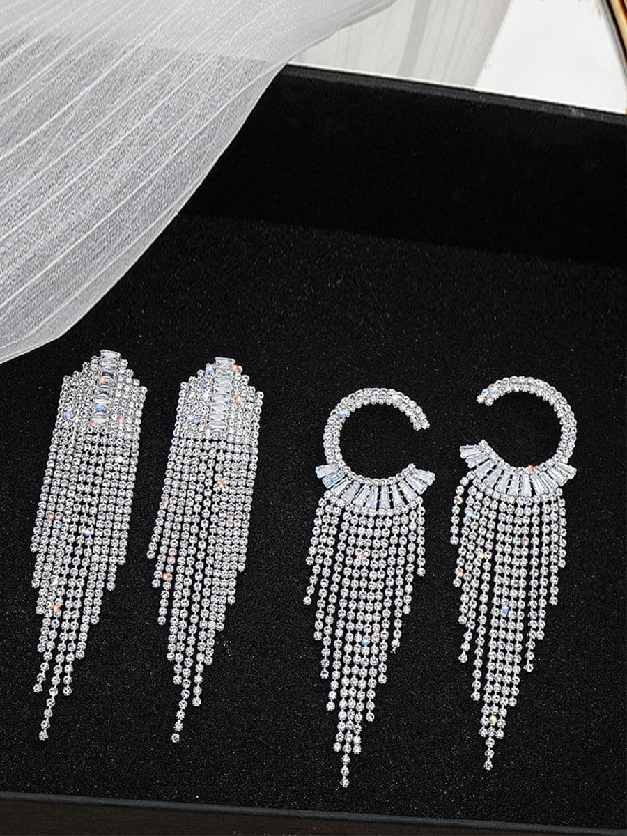 Rhinestone Sparkling Tassel Zircon Earrings MSE101046 - Earrings - DYAVOR®