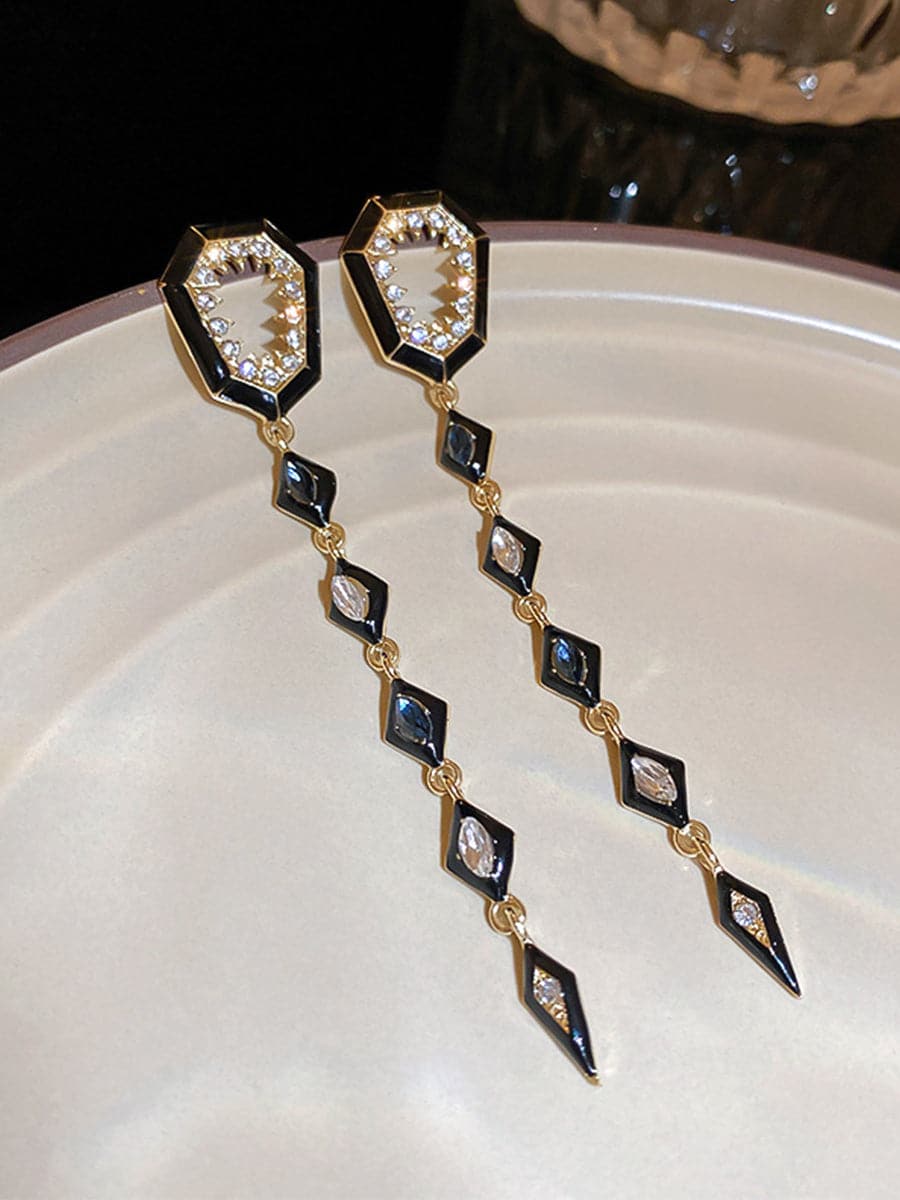 Inlay Stone Rhombus Tassel Earrings MSE101012 - Earrings - DYAVOR®