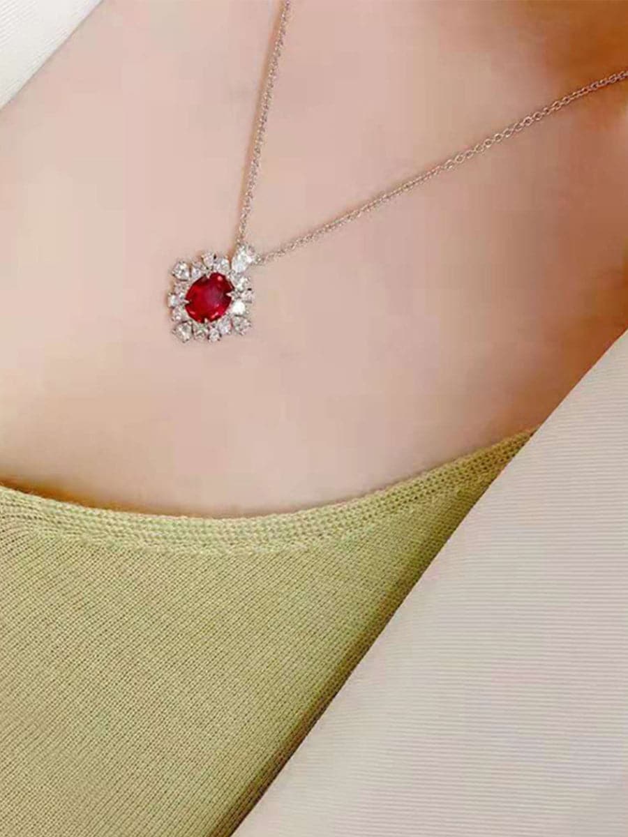 Missord Halo Pear Cut Ruby S925 Silver Pendant Necklace MRL1014 - Necklaces - DYAVOR®