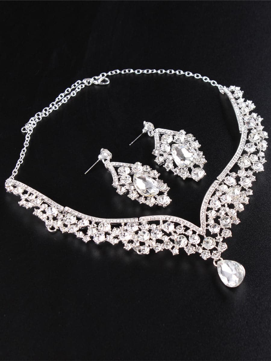 Missord Inlay Pear Cut Stone Cutout Necklace Earring Set MRL1725 - Jewelry Set - DYAVOR®