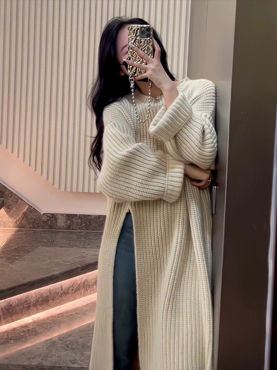 Loose Knit Sweater Dress for Women Relaxed Style - Autumn Winter New Arrival with Side Slit Design - - DYAVOR®