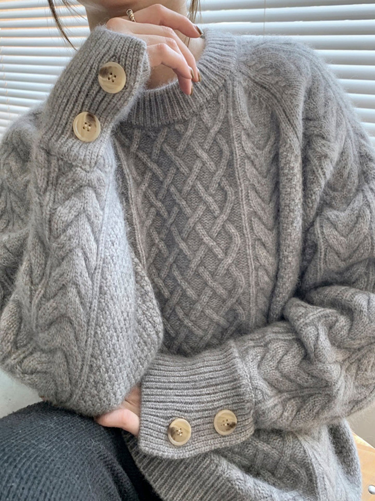 Hand-Knitted Loose Cozy Sweater for Fall Winter Outerwear Christmas Gift for Her - - DYAVOR®