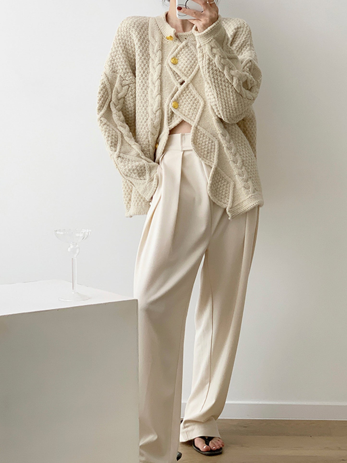 Casual Chic Irregular Cable Knit Sweater for Women with Sophisticated Design - - DYAVOR®