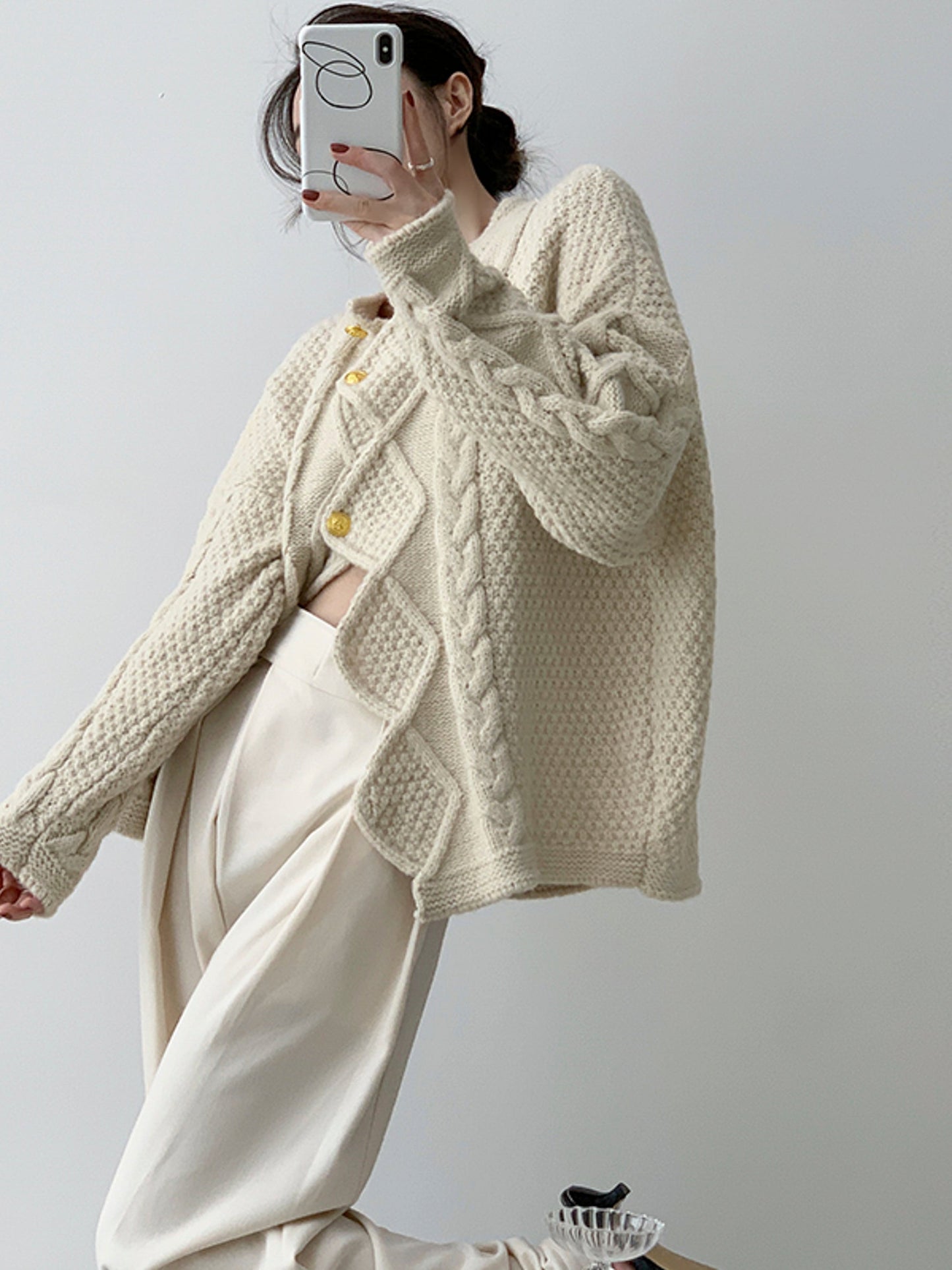 Casual Chic Irregular Cable Knit Sweater for Women with Sophisticated Design - - DYAVOR®