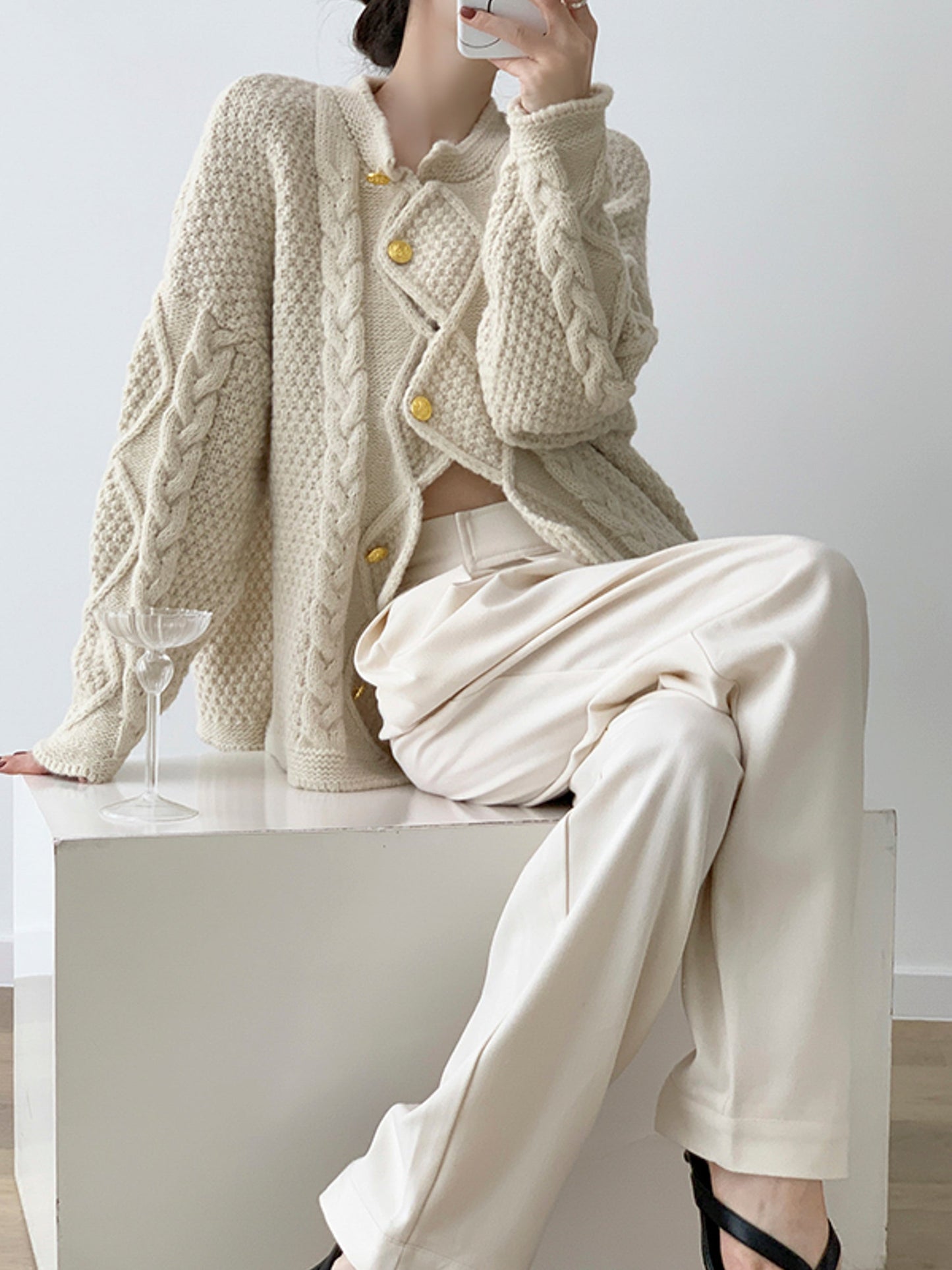 Casual Chic Irregular Cable Knit Sweater for Women with Sophisticated Design - - DYAVOR®