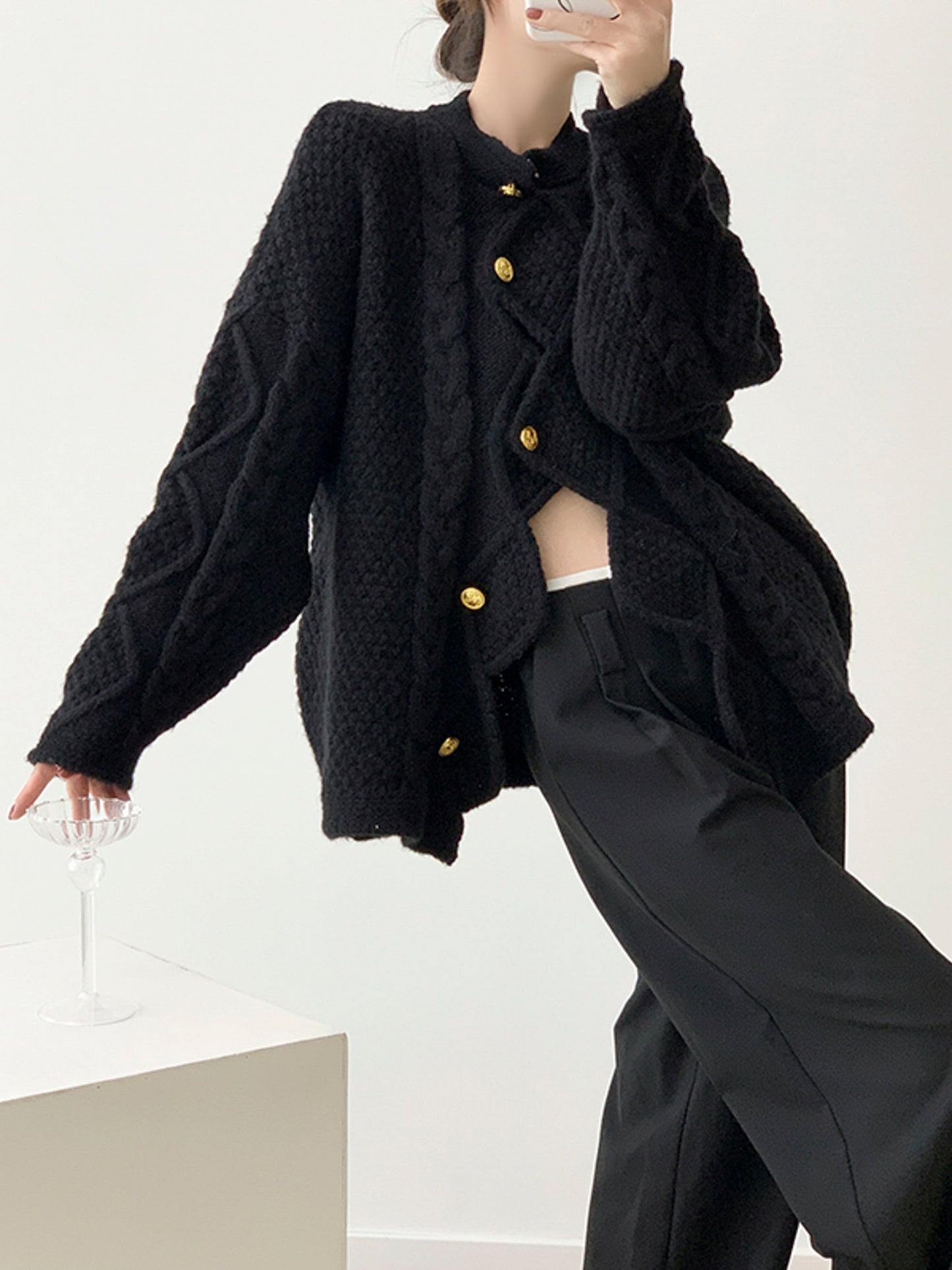 Casual Chic Irregular Cable Knit Sweater for Women with Sophisticated Design - - DYAVOR®