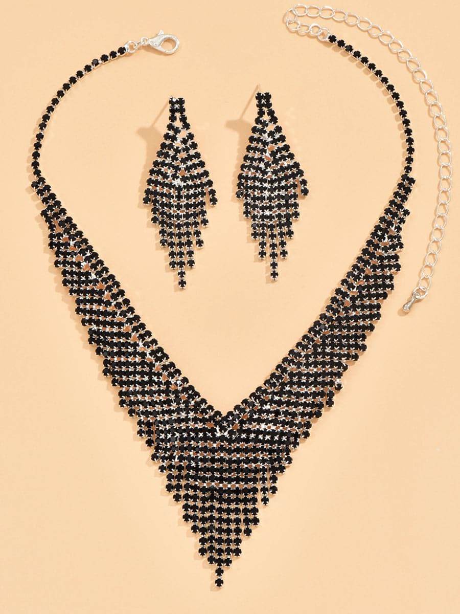 Fashion Tassel Black Crystal Necklace Set MSE00134 - Jewelry Set - DYAVOR®