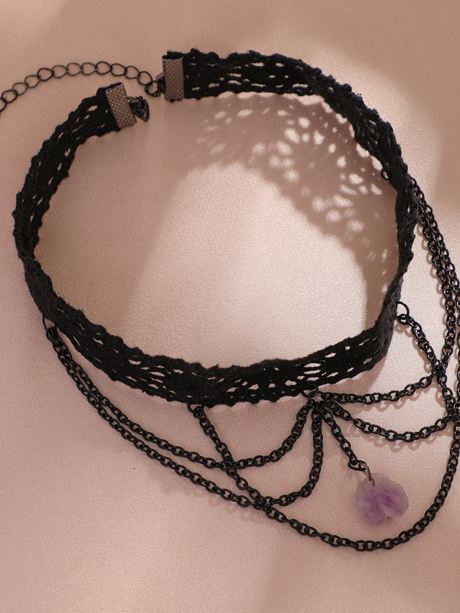 Purple Crystal Pendant Tassel Necklace MSE00163 - Earrings - DYAVOR®