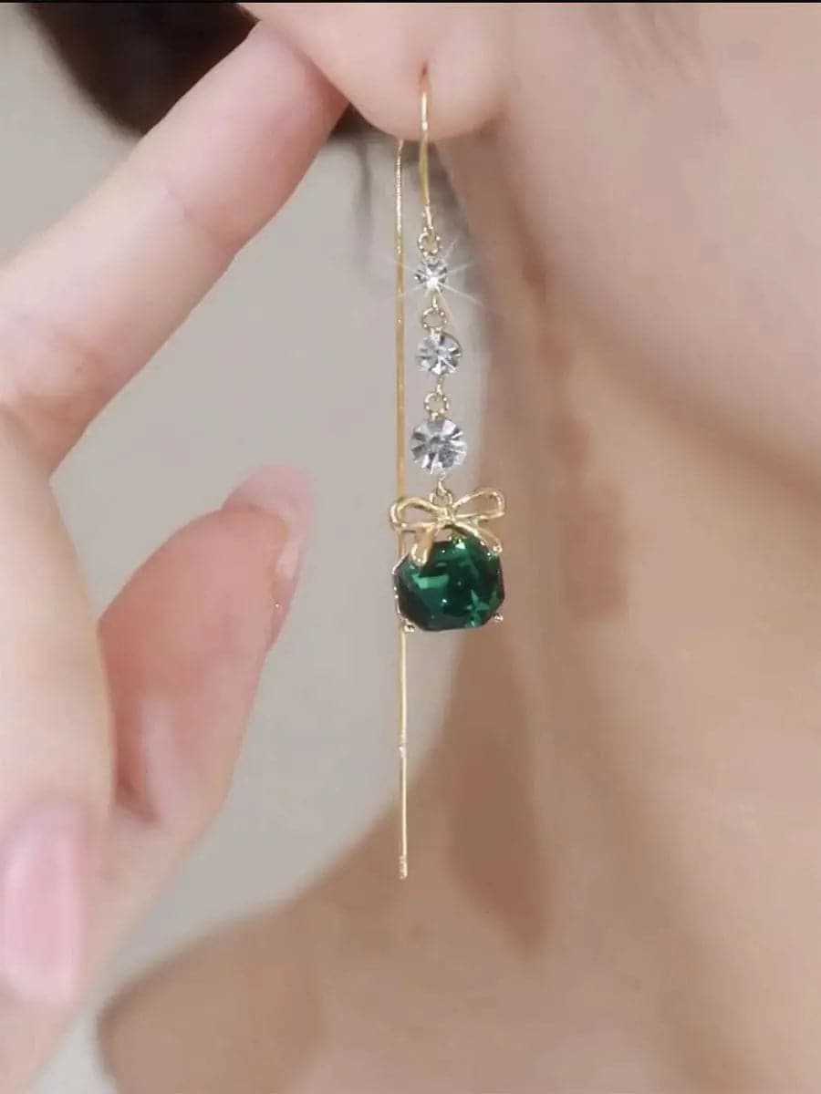Bow Green Zircon Wire Earrings MSE101038 - Earrings - DYAVOR®
