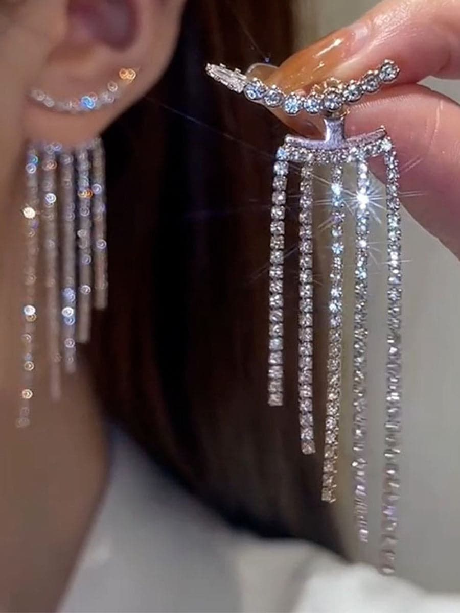 Missord S925 Silver Needle Inlay Stone Tassel Earrings MSE101071 - Earrings - DYAVOR®