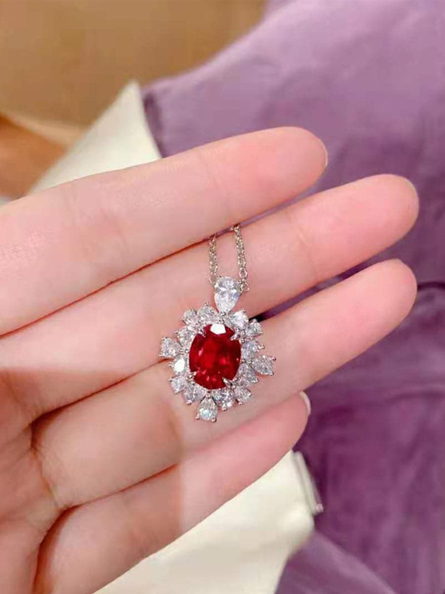 Missord Halo Pear Cut Ruby S925 Silver Pendant Necklace MRL1014 - Necklaces - DYAVOR®