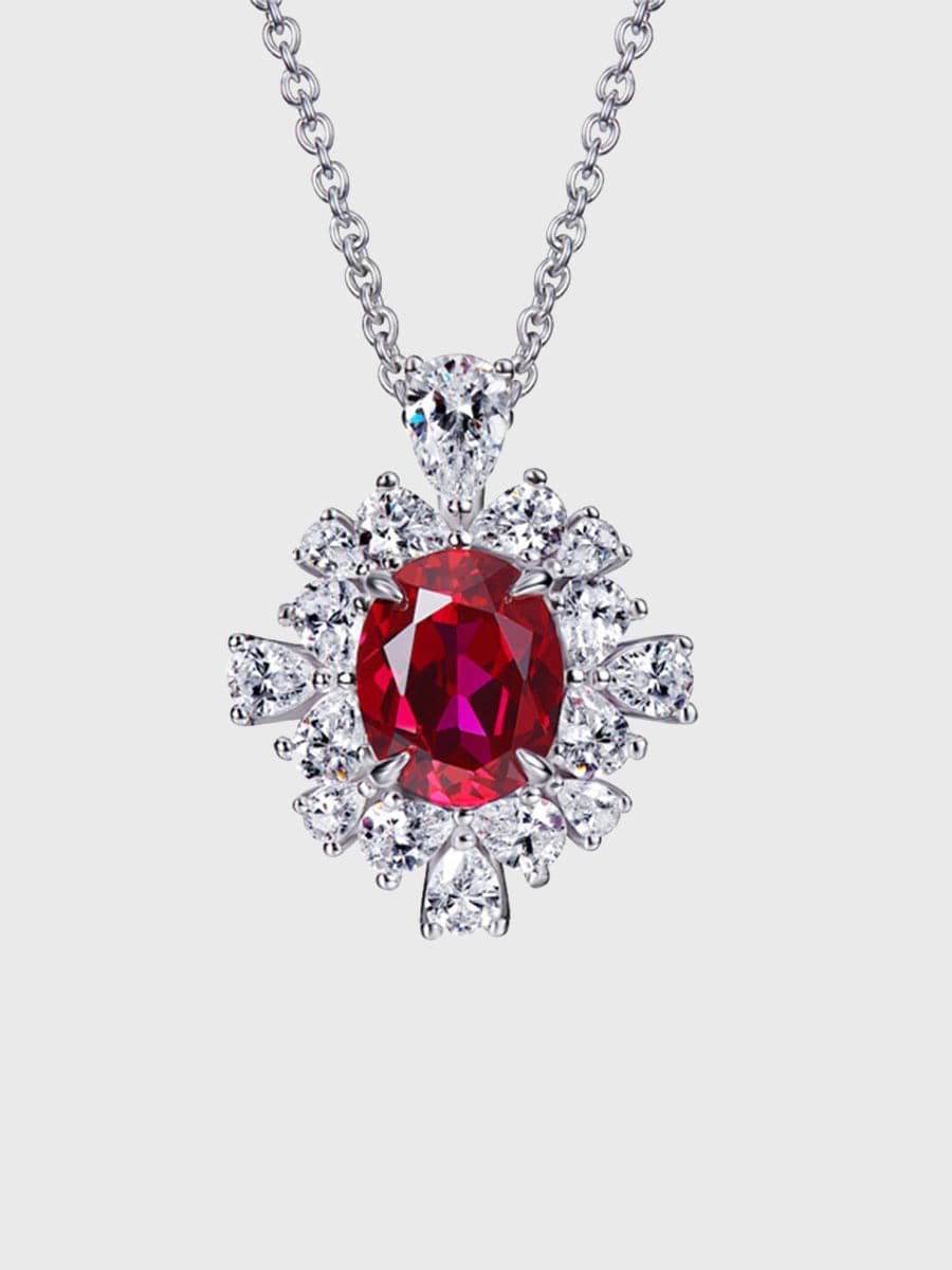 Missord Halo Pear Cut Ruby S925 Silver Pendant Necklace MRL1014 - Necklaces - DYAVOR®