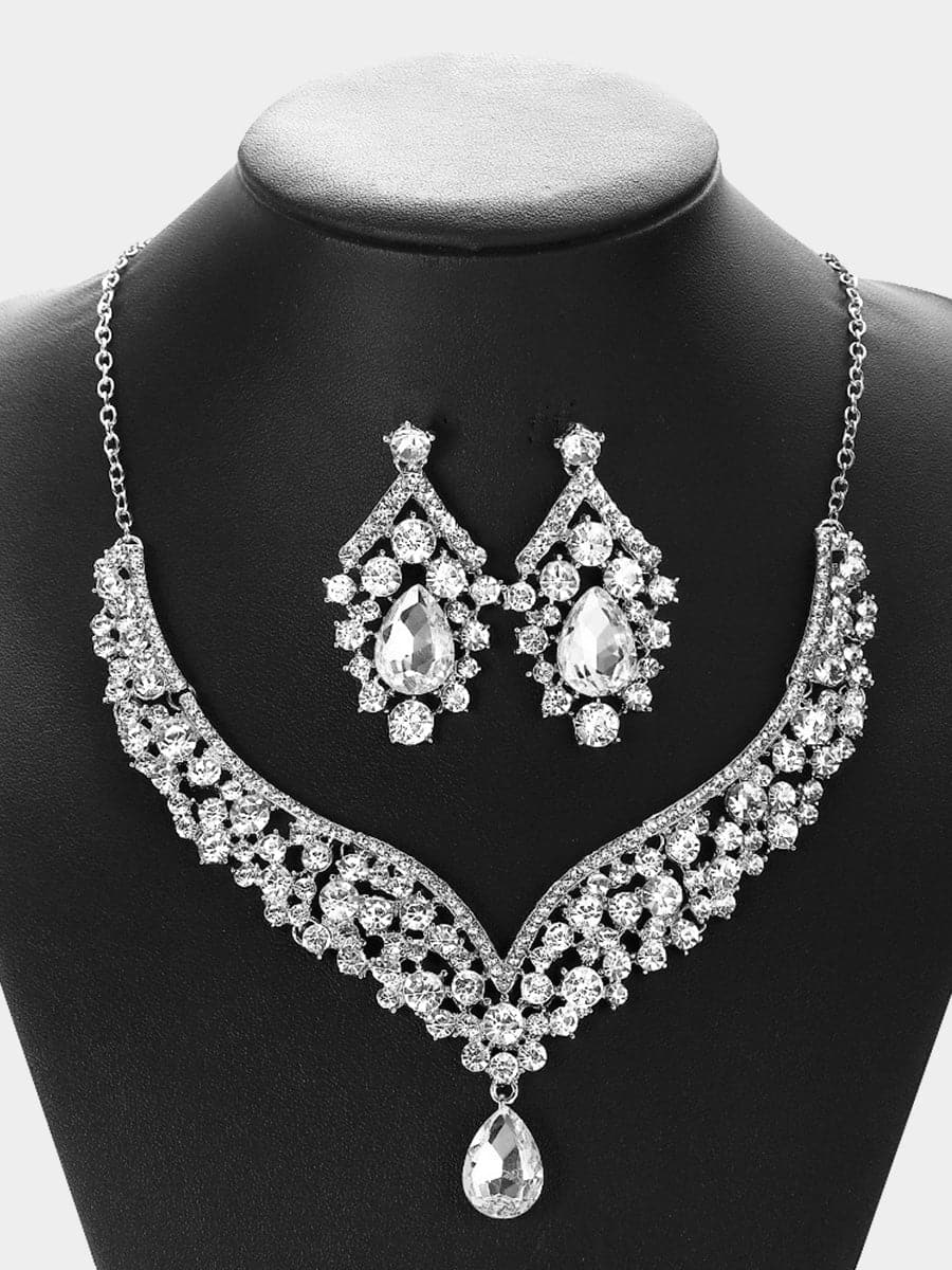 Missord Inlay Pear Cut Stone Cutout Necklace Earring Set MRL1725 - Jewelry Set - DYAVOR®
