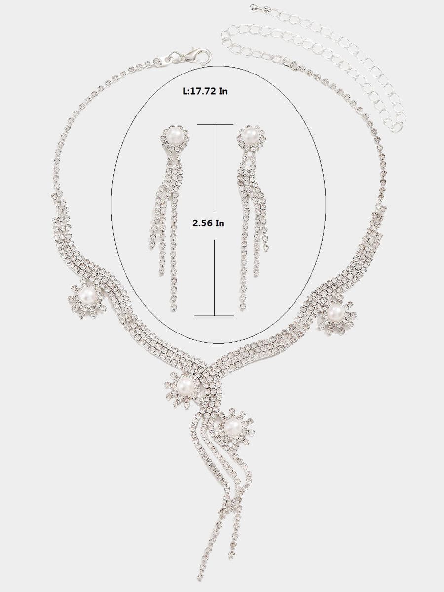 Sparkling Pearl Drop Crystal Rhinestone Necklace Set MSE00137 - Jewelry Set - DYAVOR®