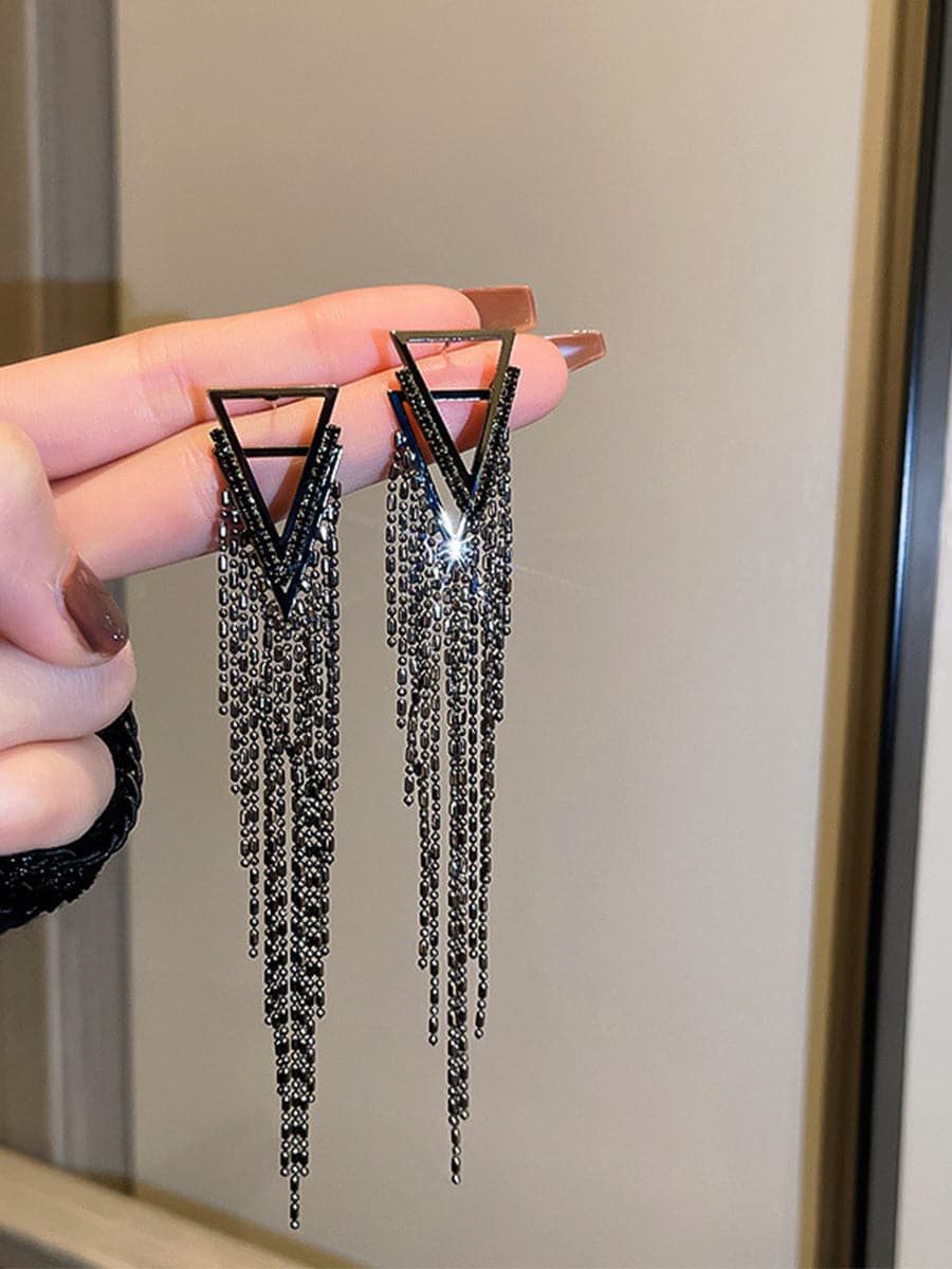 Angular Inlay Diamond Tassel Earrings MSE101008 - Earrings - DYAVOR®