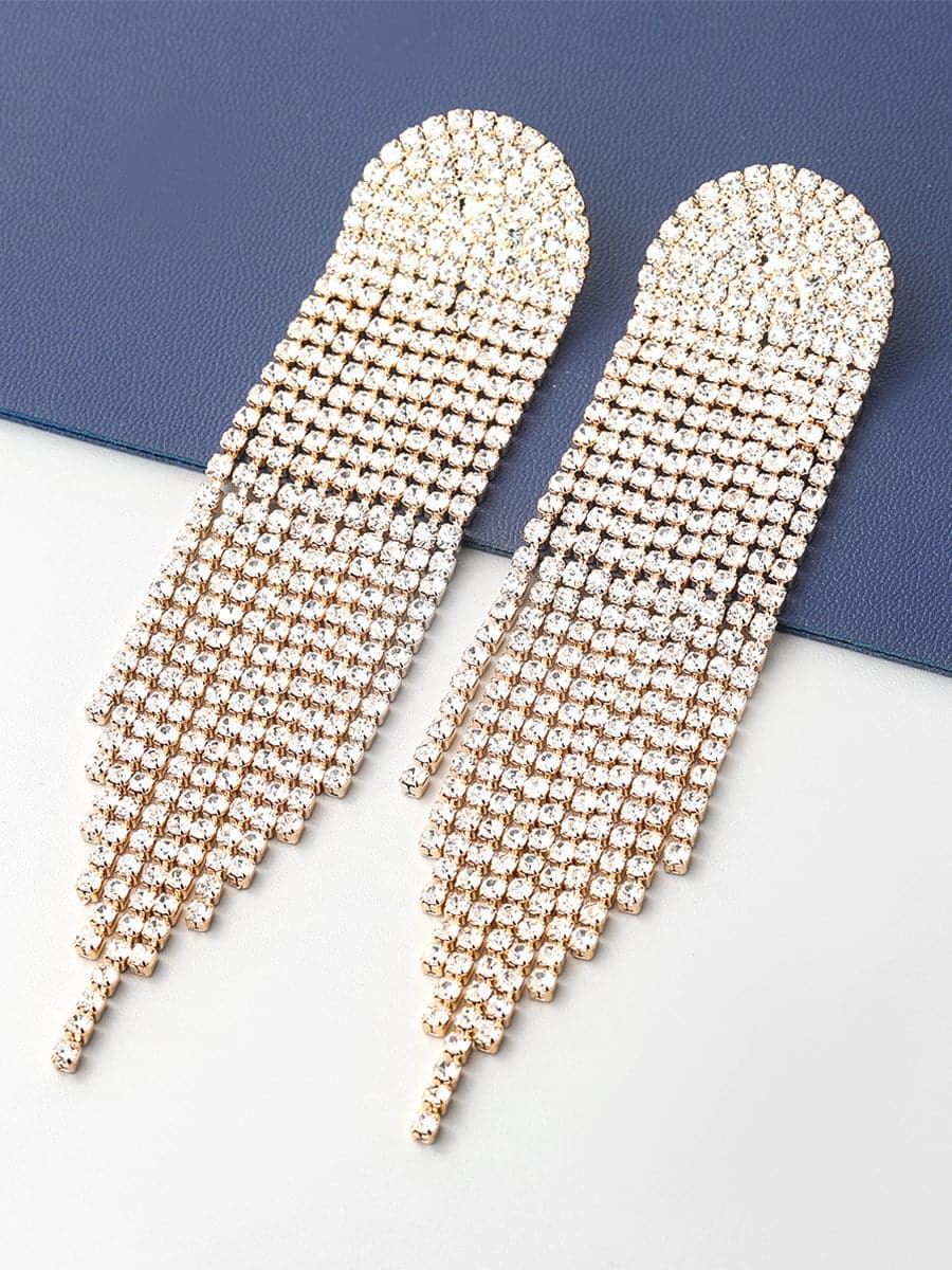 Chain Alloy Inlay Stone Long Tassel Earrings MSE101023 - Earrings - DYAVOR®