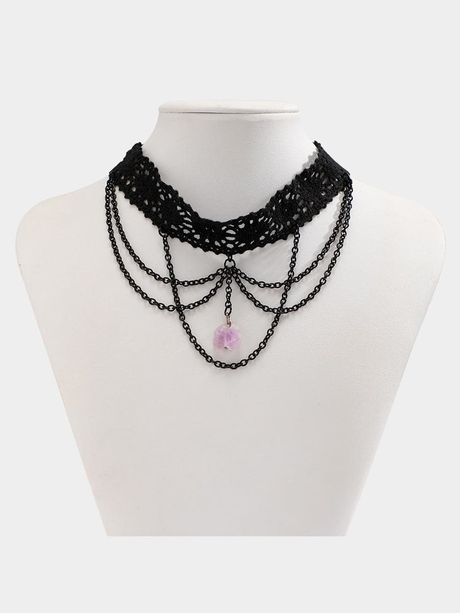 Purple Crystal Pendant Tassel Necklace MSE00163 - Earrings - DYAVOR®