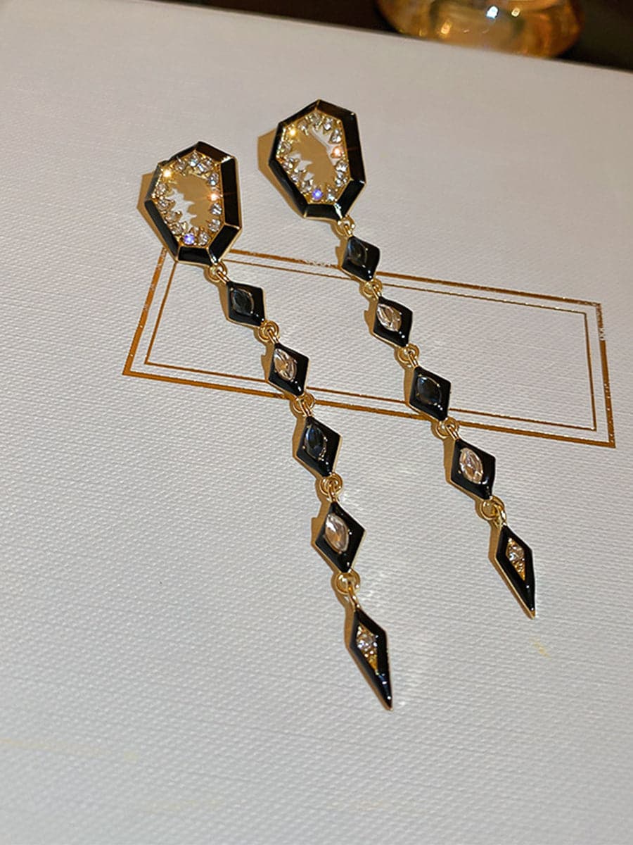 Inlay Stone Rhombus Tassel Earrings MSE101012 - Earrings - DYAVOR®