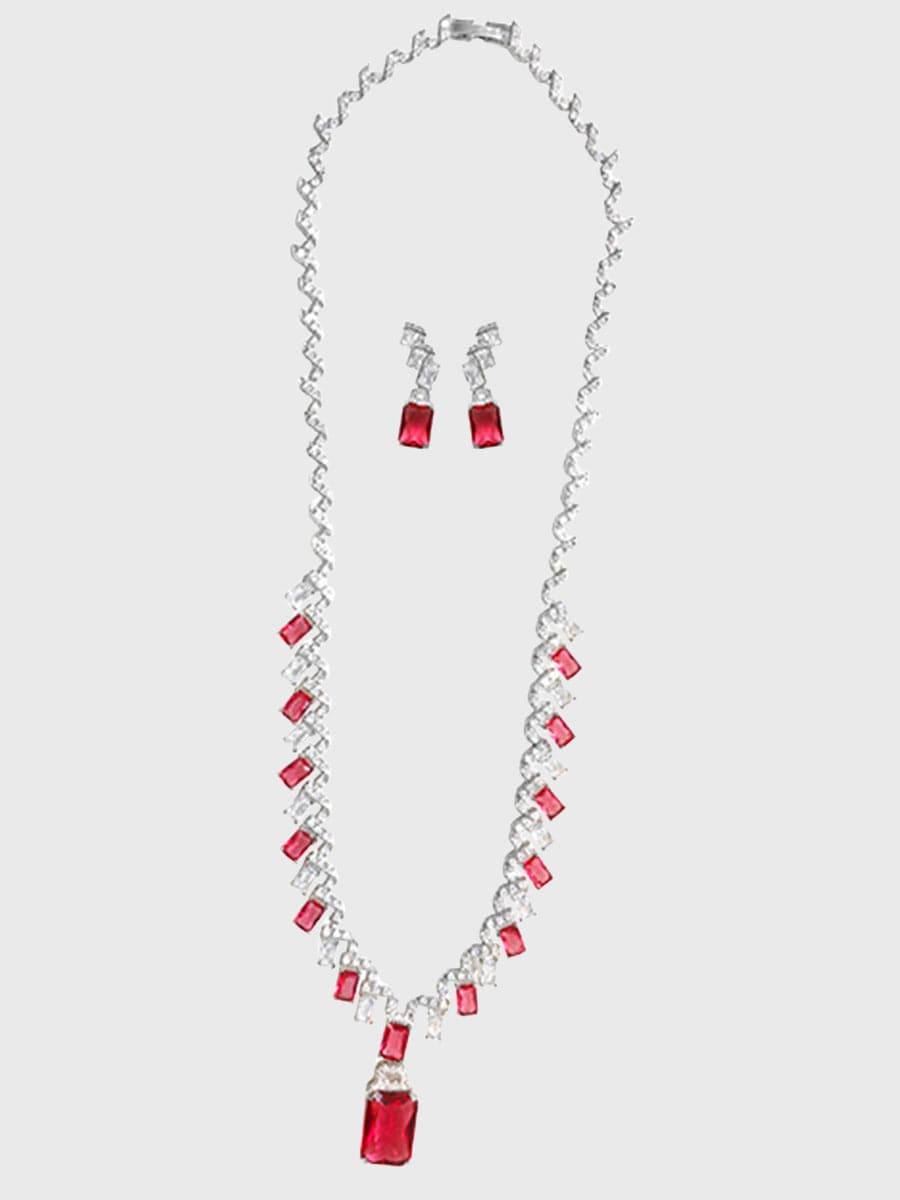 Missord Emerald Cut Zircon Necklace & Drop Earrings Set MRL1011 - Jewelry Set - DYAVOR®