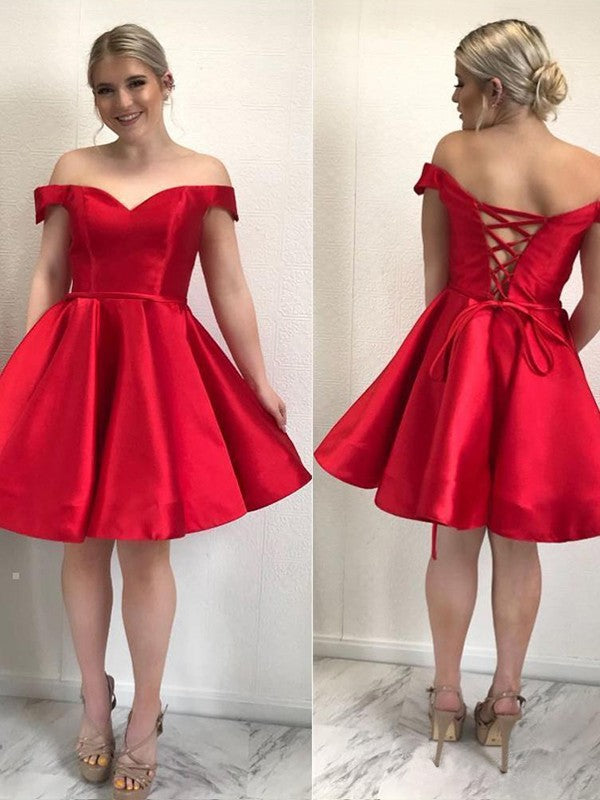 Suri |A-Line Satin Off-Shoulder Homecoming Dress - Homecoming Dress - DYAVOR®