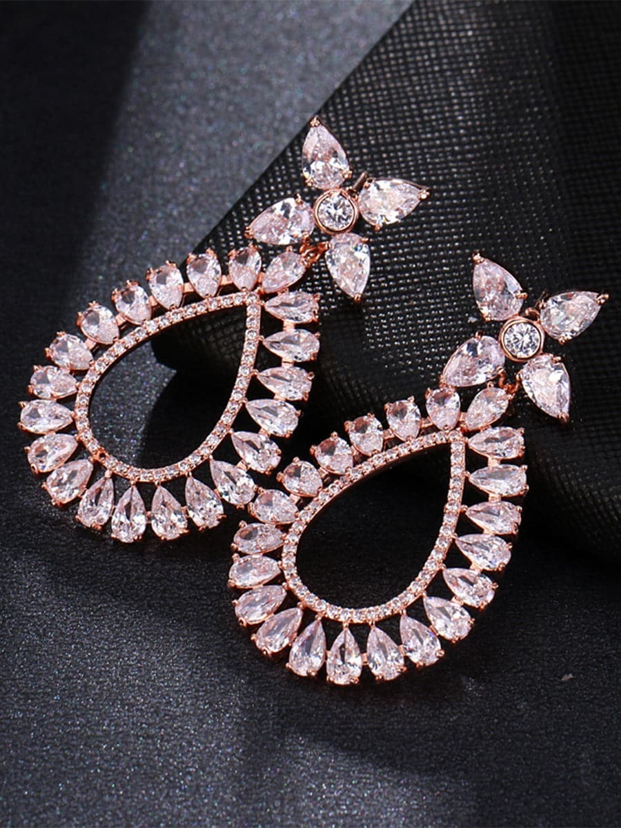 Four Leaf Flower Zircon Stud Earrings MSE101027 - Earrings - DYAVOR®